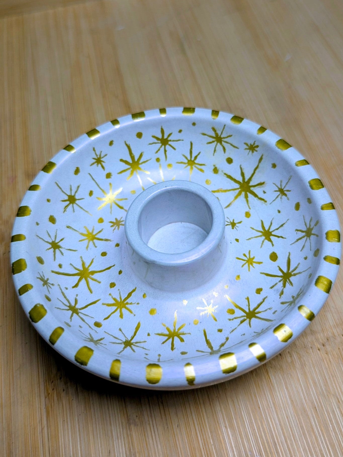 Celestial Handcrafted Ritual Candle Bowls with Gold Accents Unique Design for Spiritual Practices Hand Painted Cast from Jesmonite