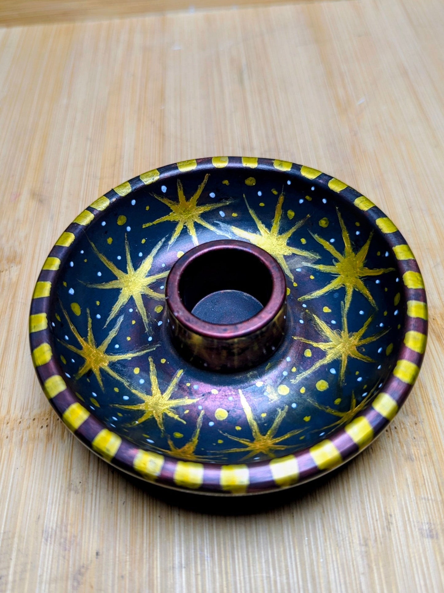 Celestial Handcrafted Ritual Candle Bowls with Gold Accents Unique Design for Spiritual Practices Hand Painted Cast from Jesmonite