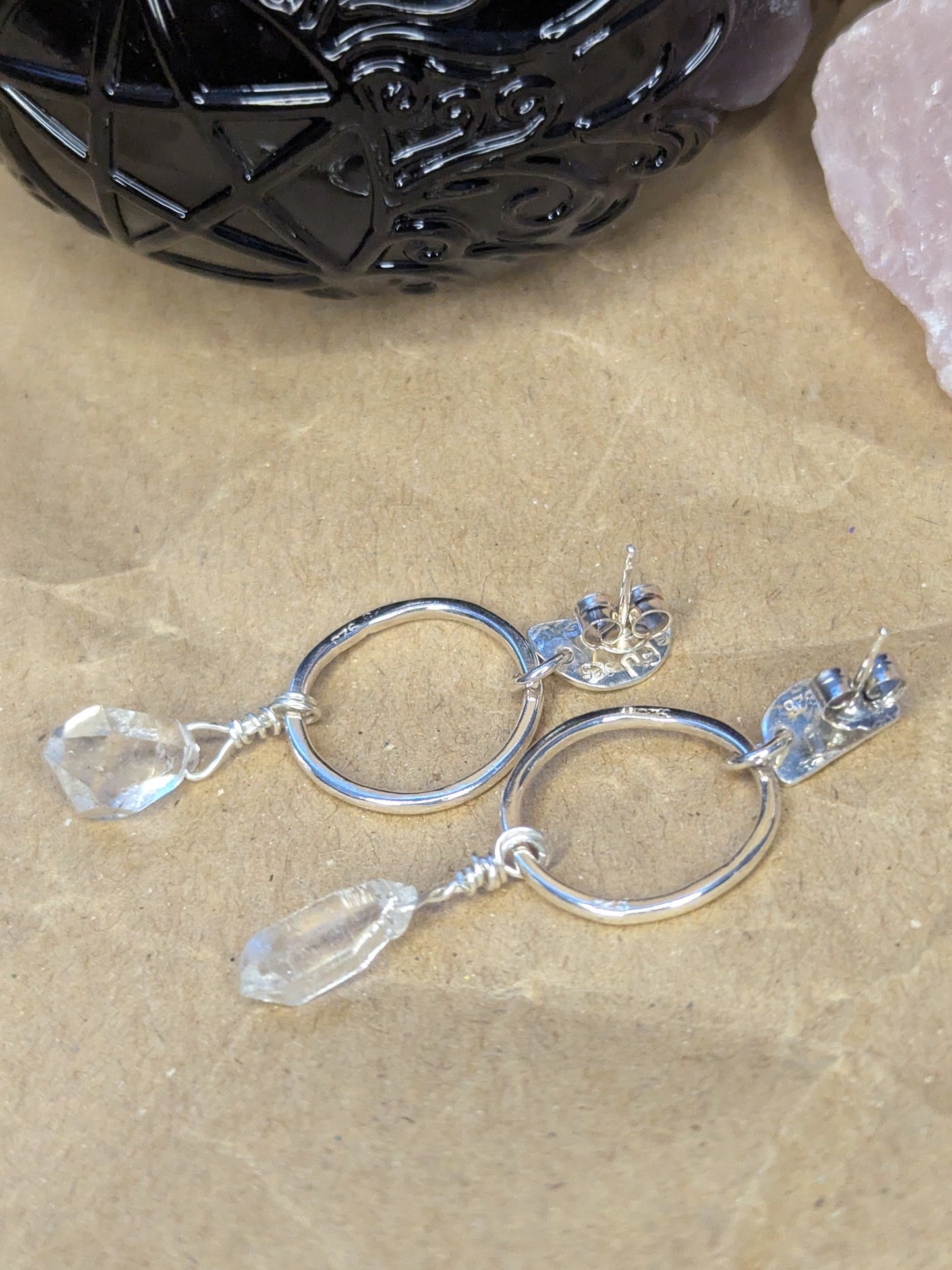 Herkimer Diamond Half Moon Earrings