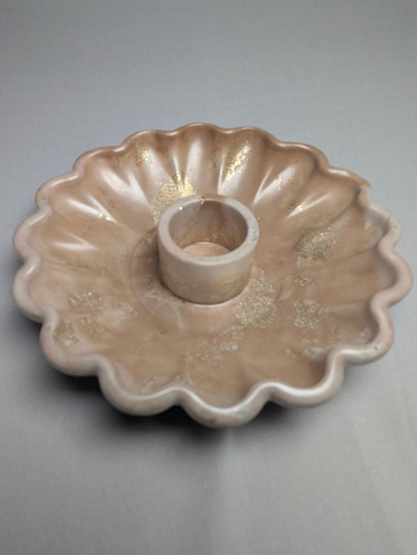 The Dusky Luna Collection Ritual Handmade Candle Holder Bowls in Pink Apricot and Gold with Scallop Designs
