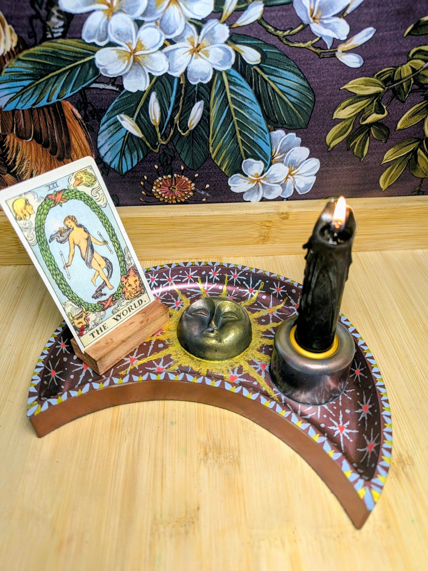 Moon Altar Tray – Handcrafted Celestial Altar Piece, Tarot Card, Candle and Incense Holder