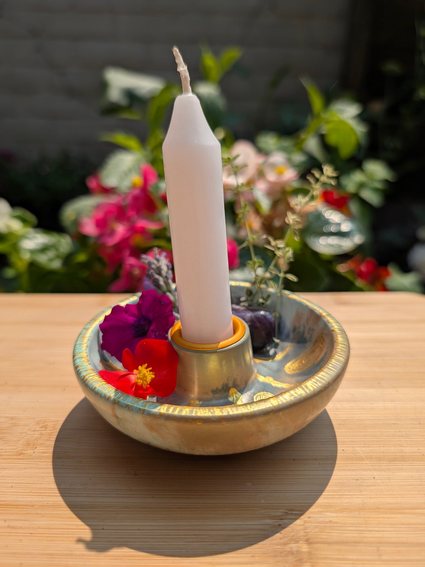 Celestial Handcrafted Ritual Candle Bowls with Gold Accents Unique Design for Spiritual Practices Hand Painted Cast from Jesmonite