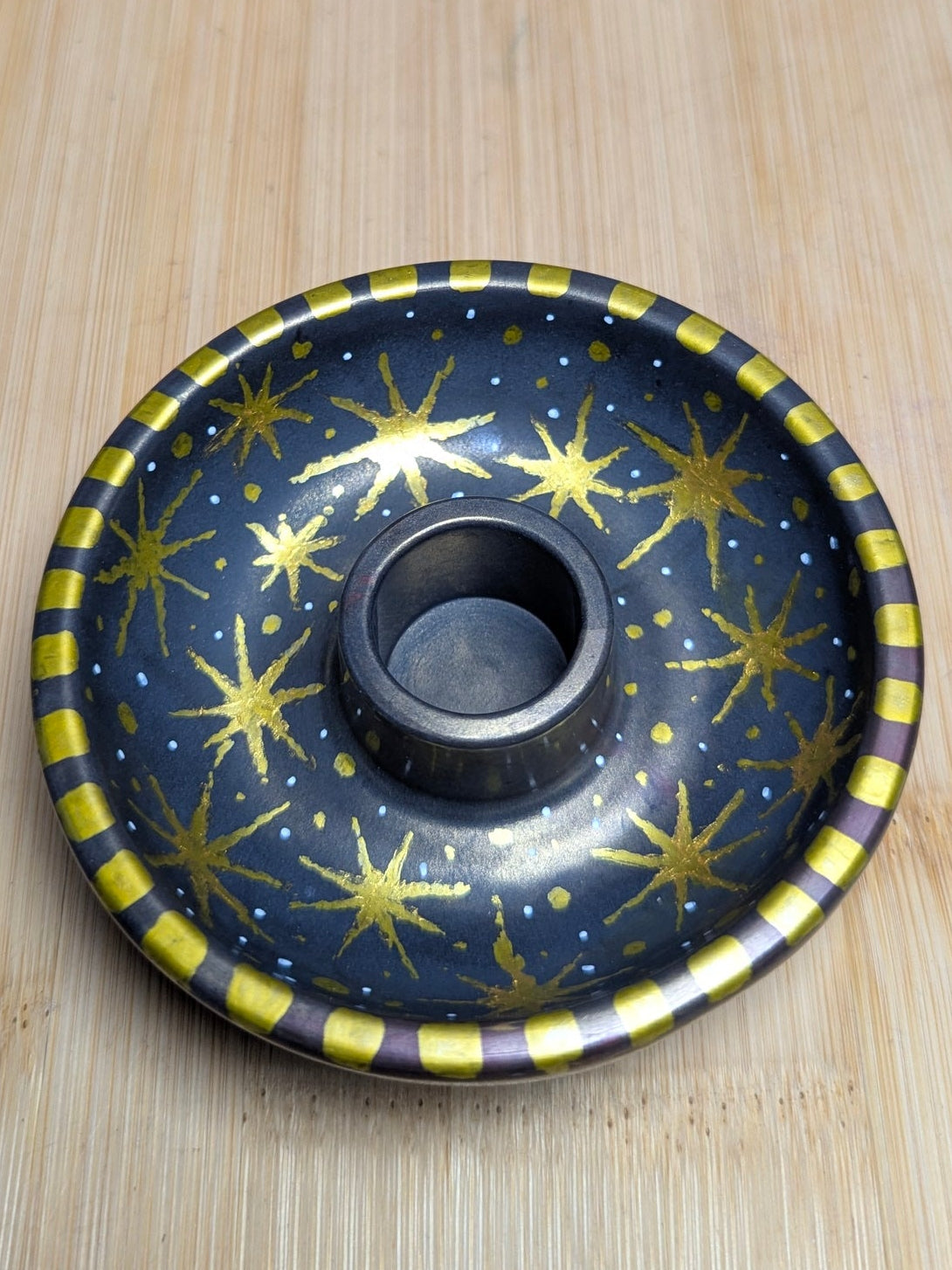 Celestial Handcrafted Ritual Candle Bowls with Gold Accents Unique Design for Spiritual Practices Hand Painted Cast from Jesmonite