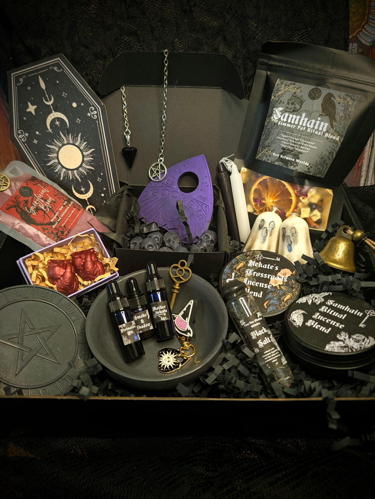 Wake the Dead Samhain Ritual Box Witchcraft Ritual Gift Box Candles, Incense, Ritual Oils, Wax Melts & Altar Tools. Halloween,