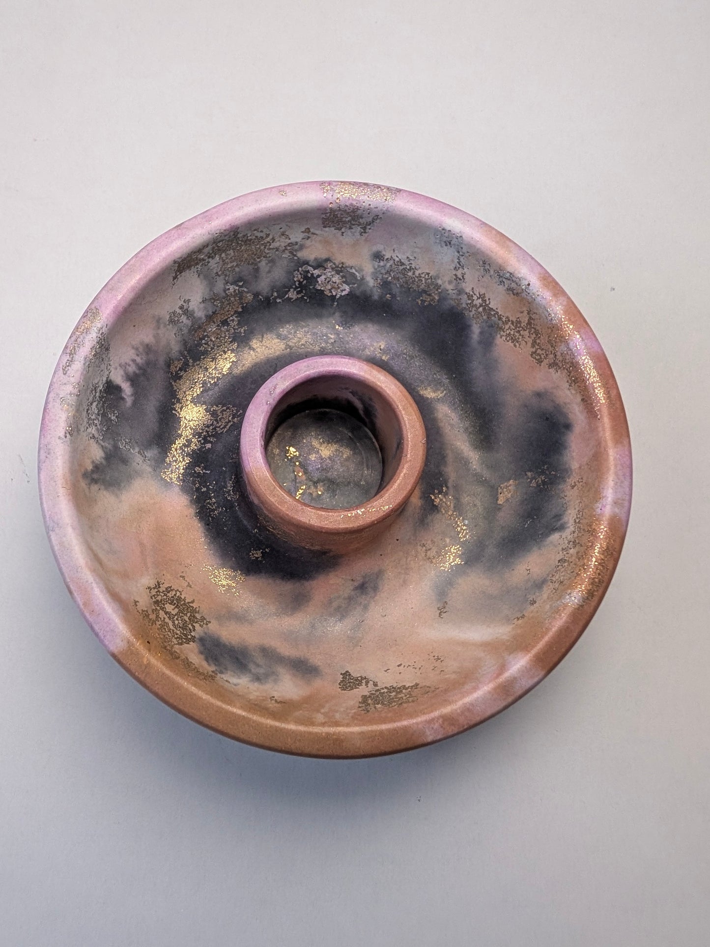 The Dusky Luna Collection Ritual Handmade Candle Holder Bowls in Pink Apricot and Gold with Scallop Designs