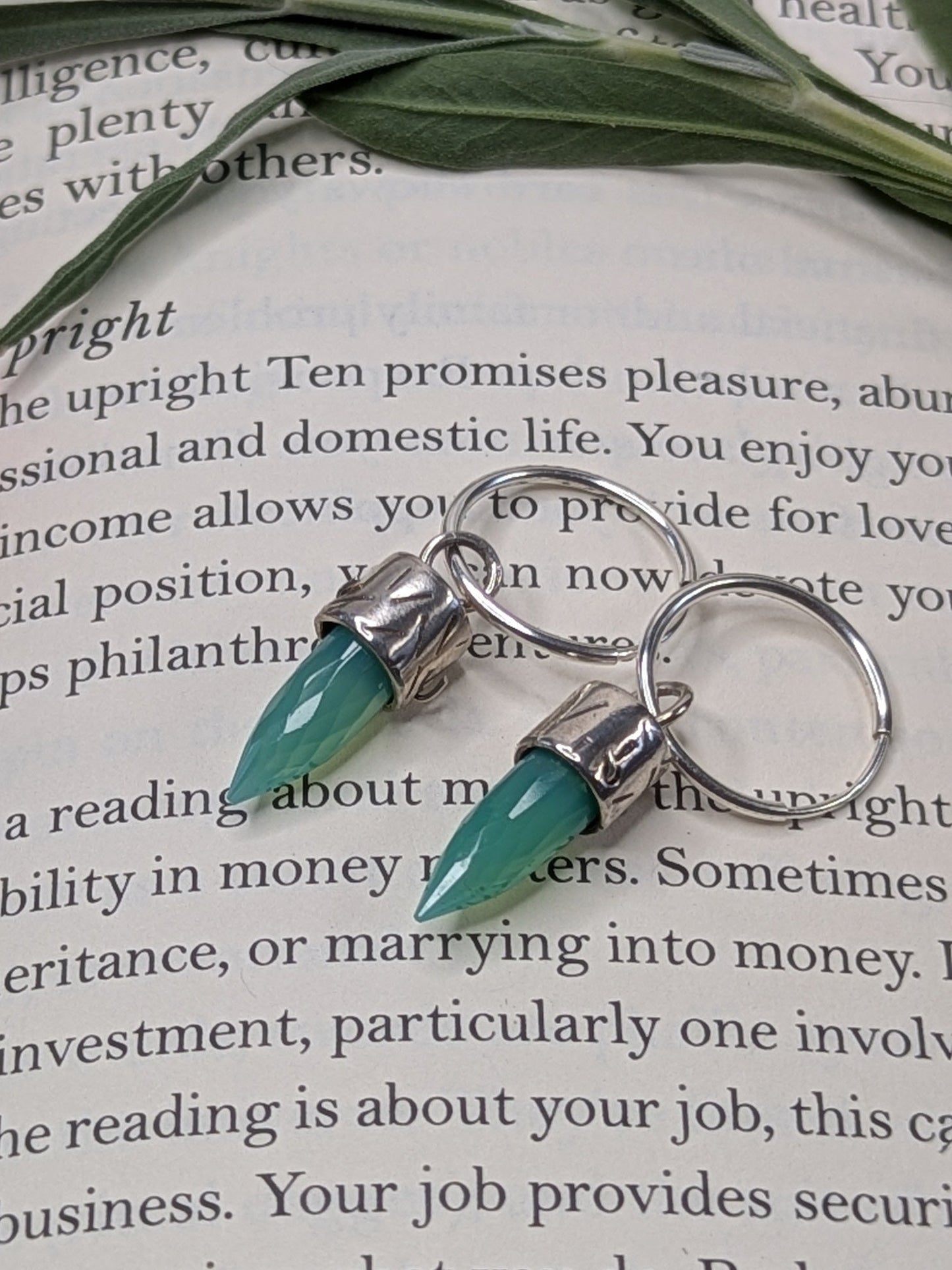 Chrysoprase Bullet Crystal Earrings — Sterling Silver Hoops for Heart-Centered Strength