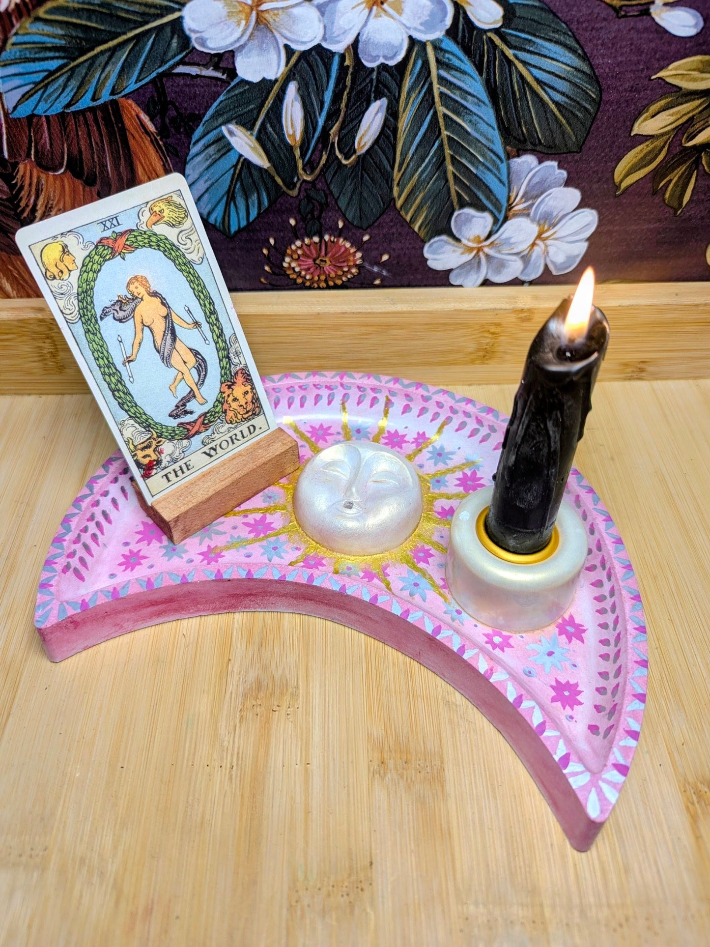 Moon Altar Tray – Handcrafted Celestial Altar Piece, Tarot Card, Candle and Incense Holder