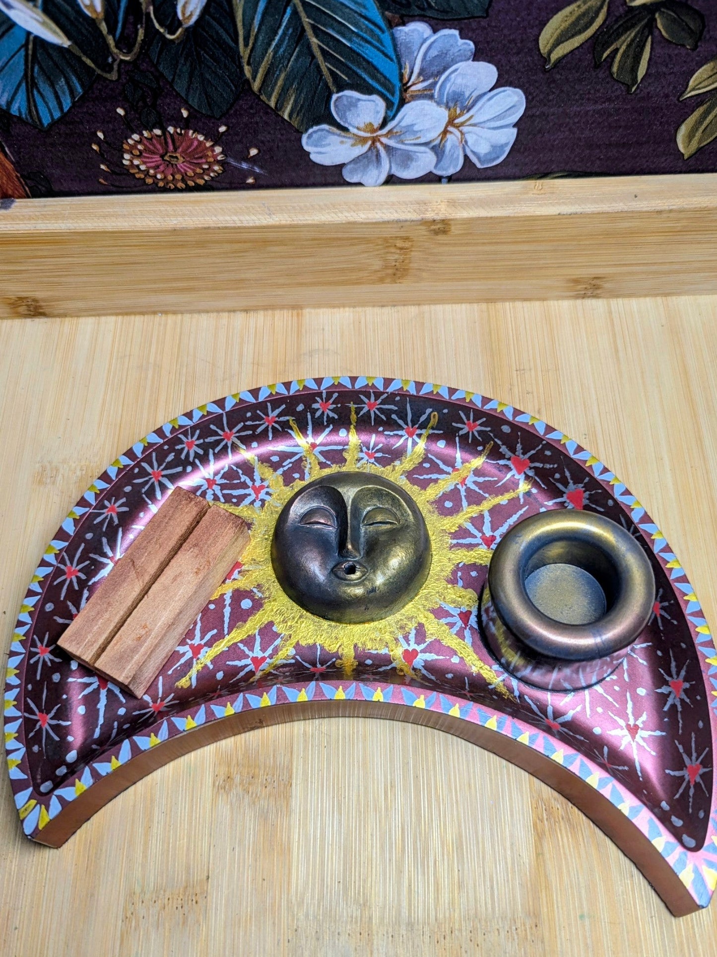 Moon Altar Tray – Handcrafted Celestial Altar Piece, Tarot Card, Candle and Incense Holder