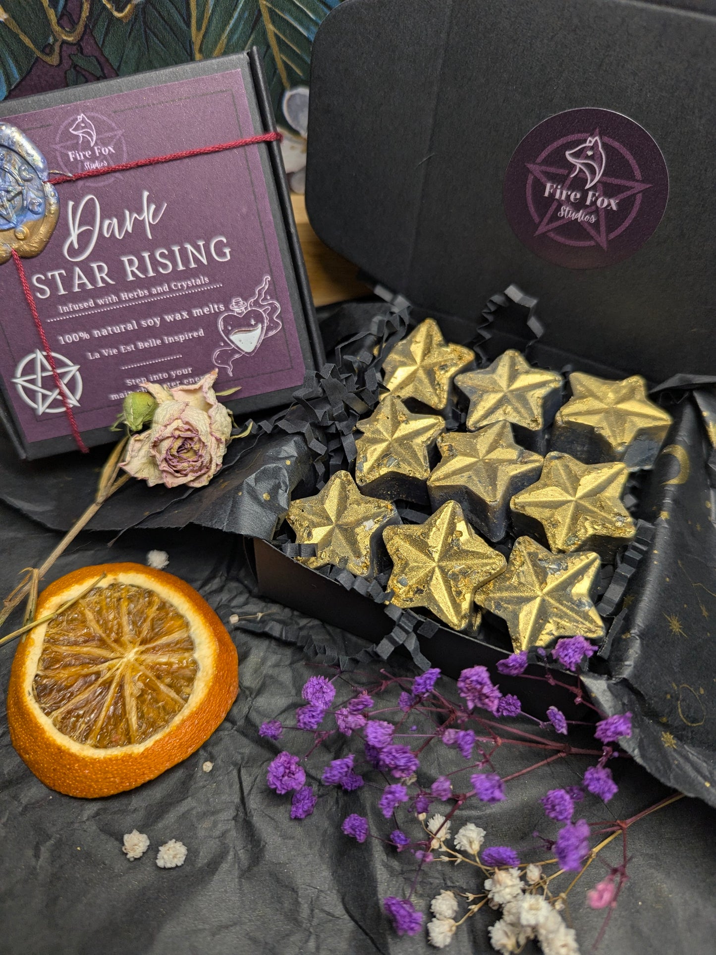 Dark Star Rising Wax Melts Confidence Boosting Infused with Crystals and Botanicals Fragrance Inspired By La Vie Est Belle Gold Star Design