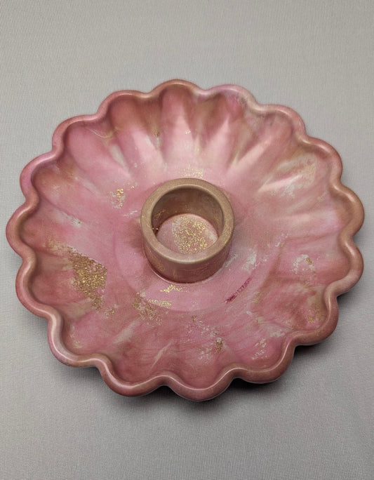 The Dusky Luna Collection Ritual Handmade Candle Holder Bowls in Pink Apricot and Gold with Scallop Designs