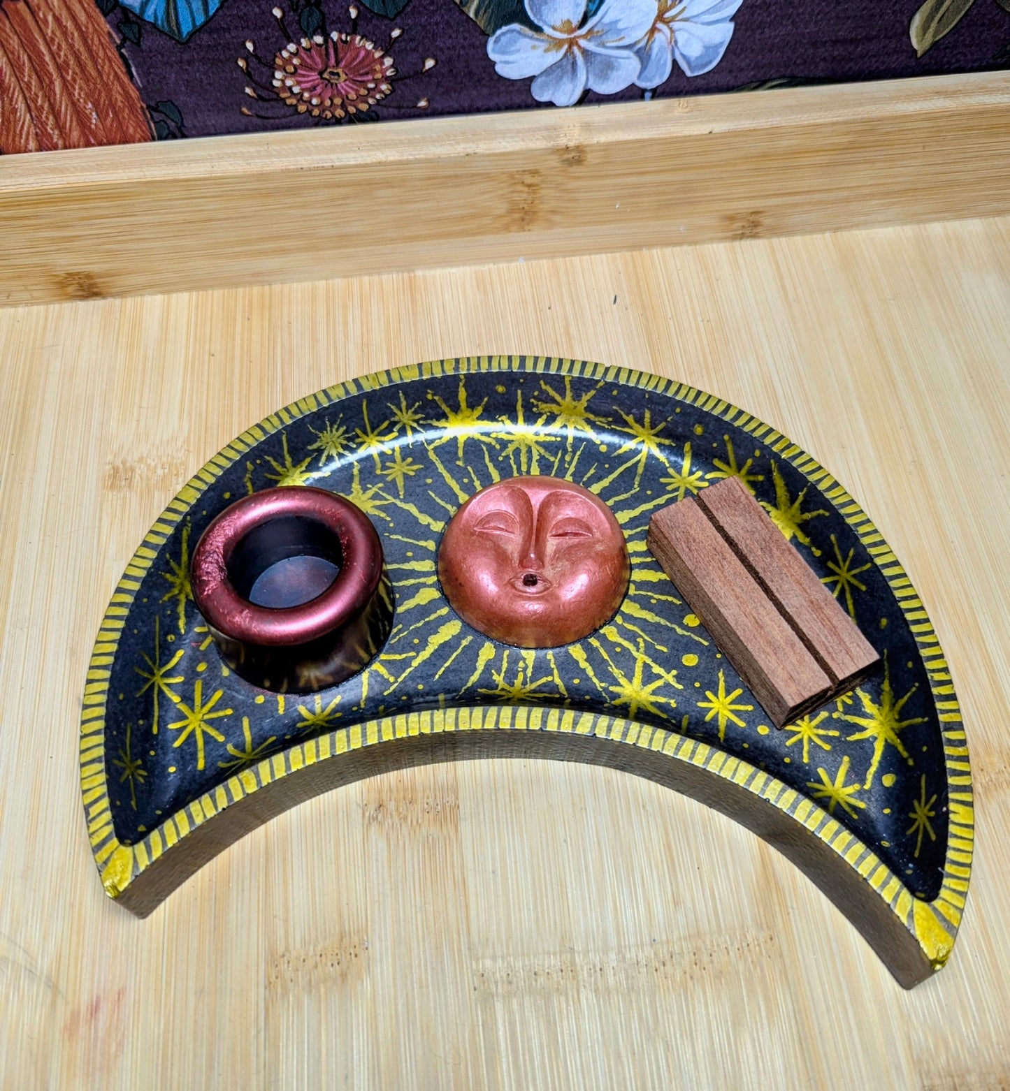 Moon Altar Tray – Handcrafted Celestial Altar Piece, Tarot Card, Candle and Incense Holder