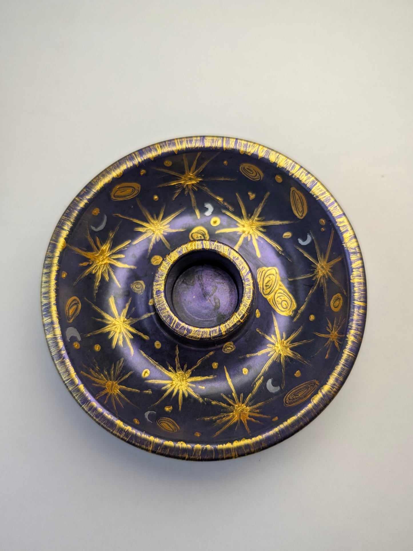 Celestial Handcrafted Ritual Candle Bowls with Gold Accents Unique Design for Spiritual Practices Hand Painted Cast from Jesmonite