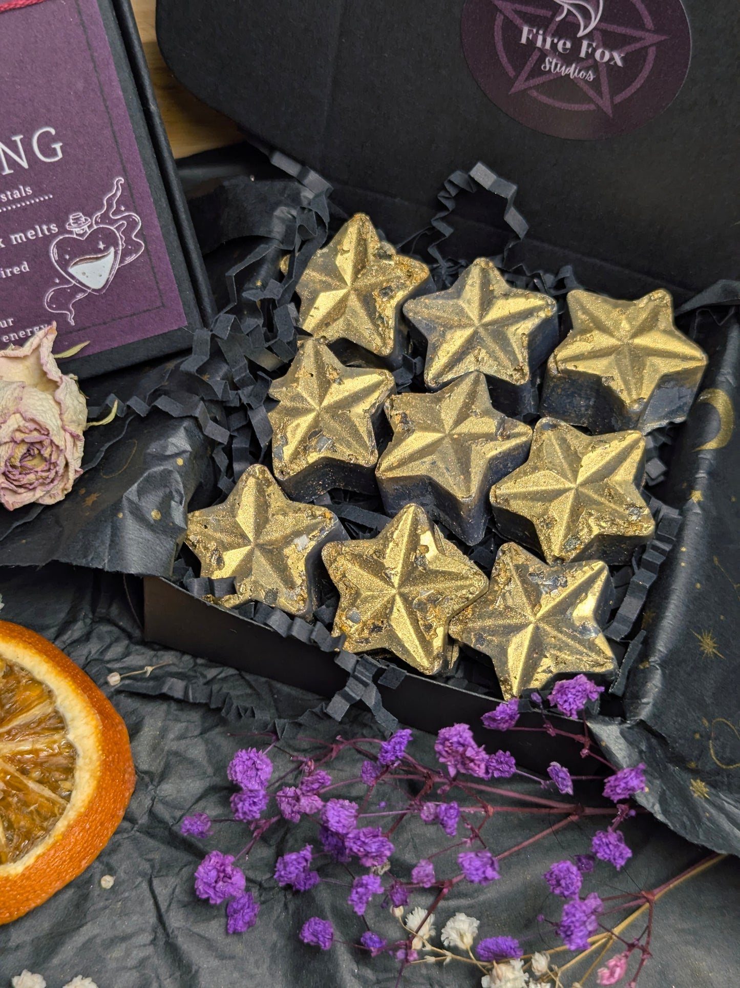 Dark Star Rising Wax Melts Confidence Boosting Infused with Crystals and Botanicals Fragrance Inspired By La Vie Est Belle Gold Star Design