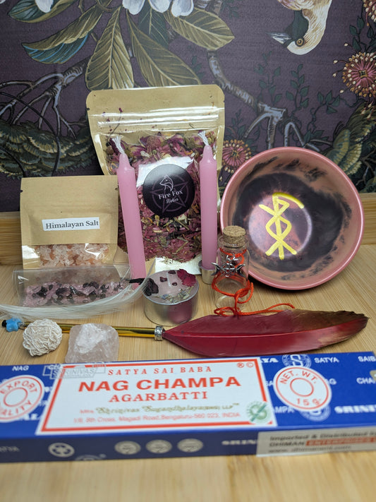 Self Love & Confidence Ritual Kit. Make your own Self Love Spell Jar, Includes Cherry scented  Botanical Mix, Crystals and Candles Ritual Gift set