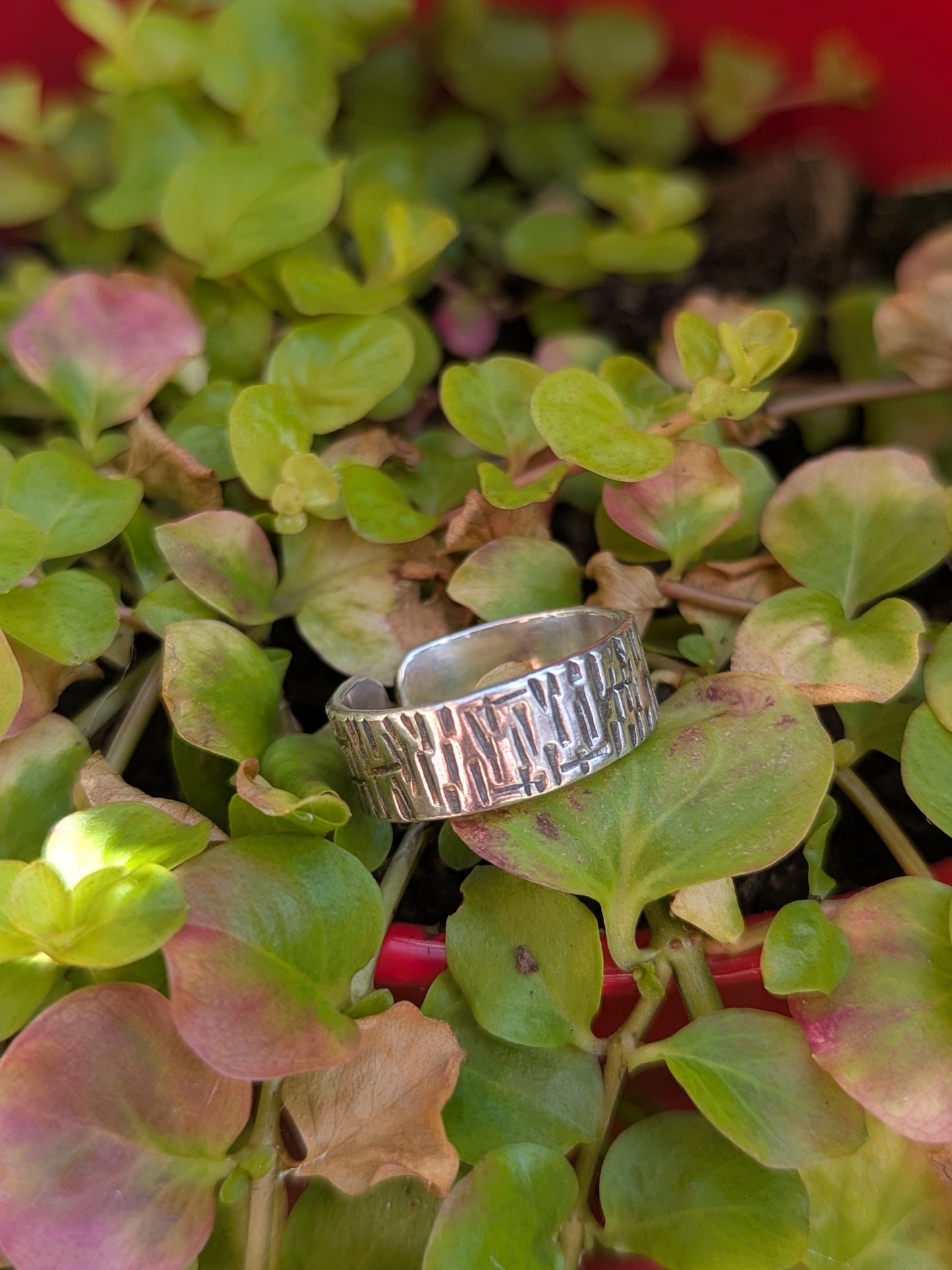 Hammered Texture Chunky 925 Silver Ring. Adjustable UK size N to R