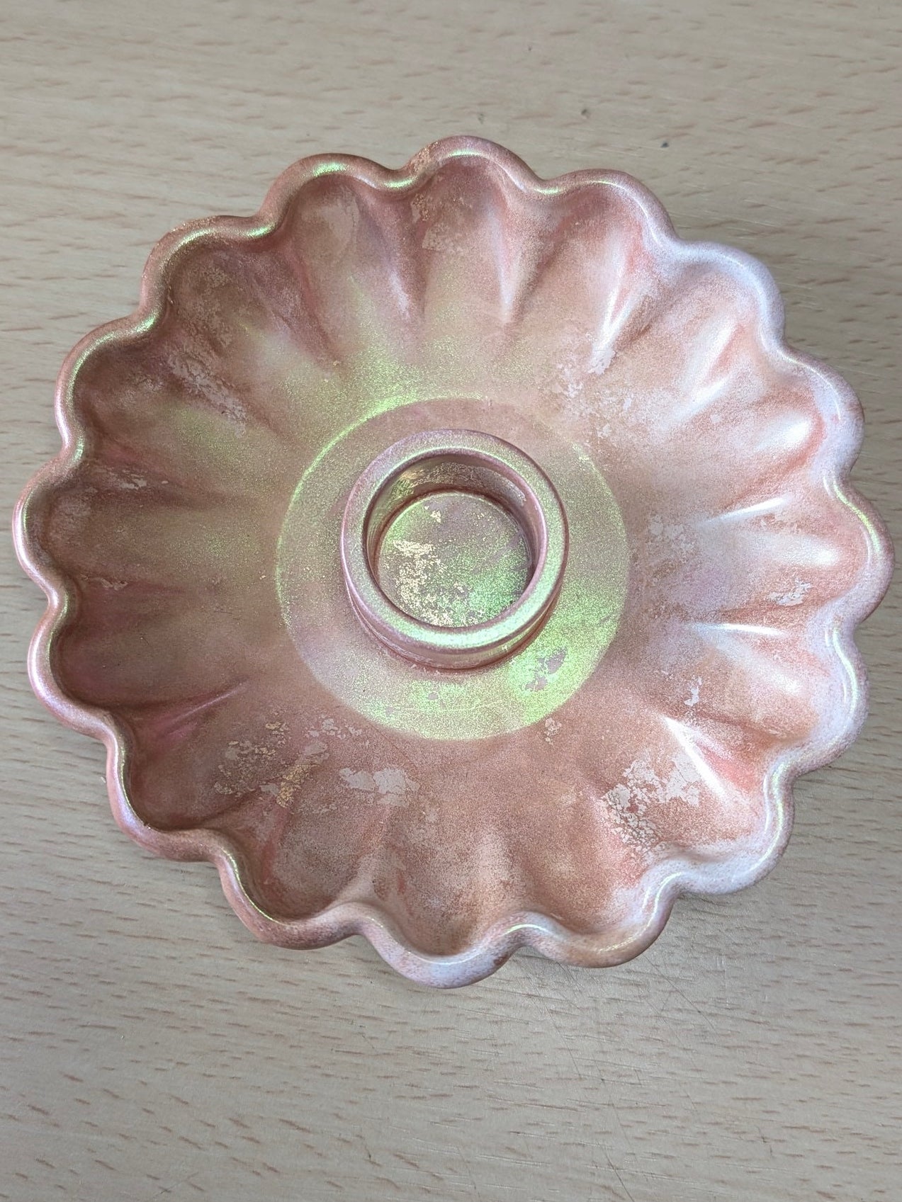 The Dusky Luna Collection Ritual Handmade Candle Holder Bowls in Pink Apricot and Gold with Scallop Designs