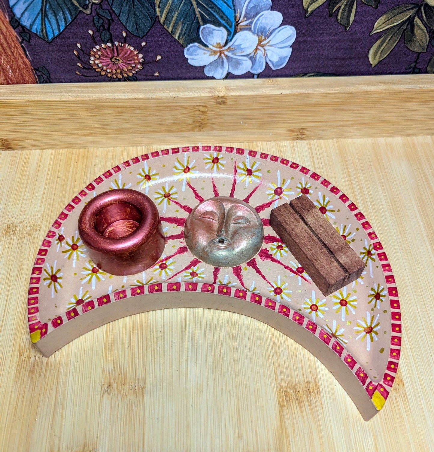 Moon Altar Tray – Handcrafted Celestial Altar Piece, Tarot Card, Candle and Incense Holder