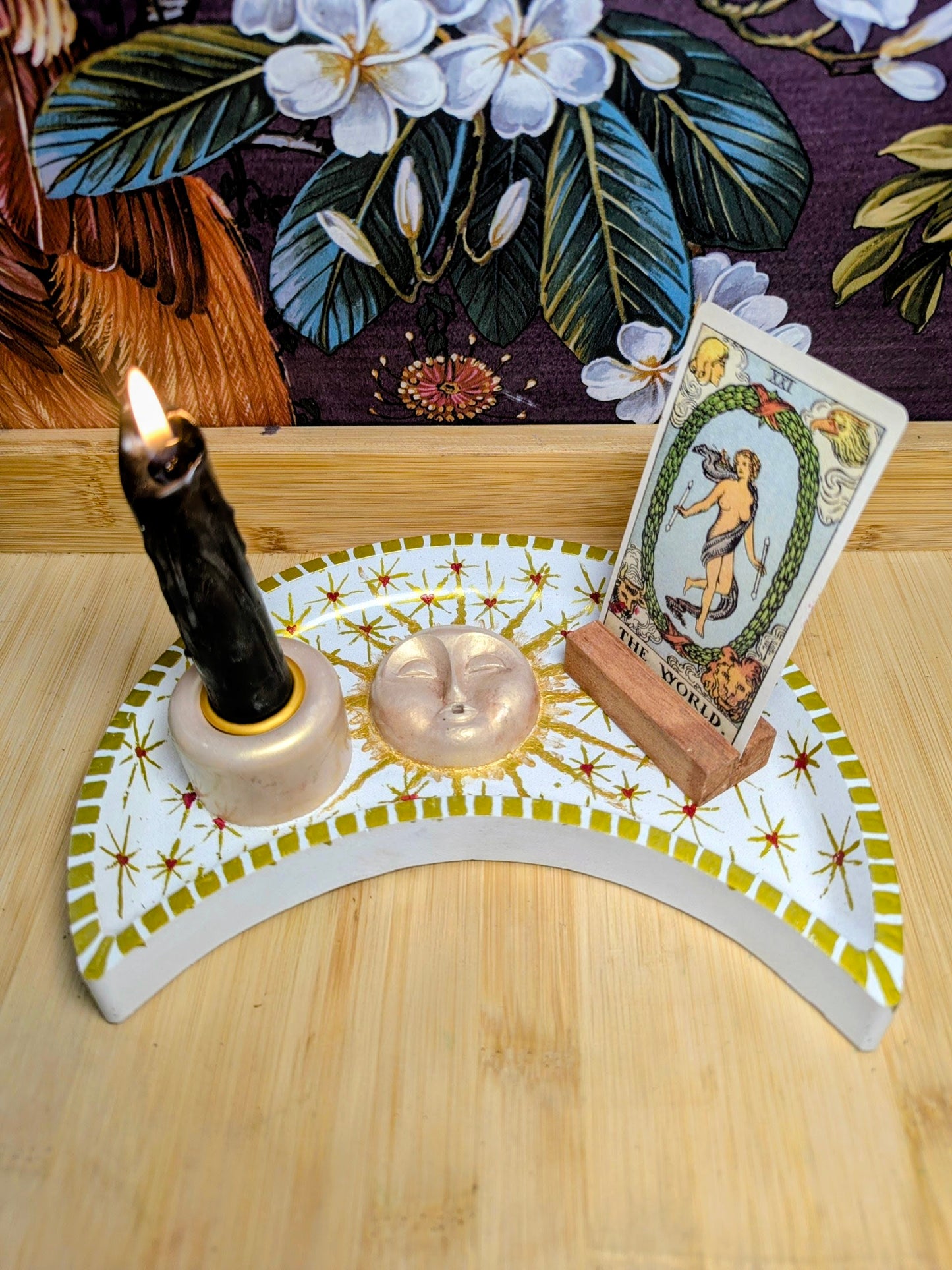 Moon Altar Tray – Handcrafted Celestial Altar Piece, Tarot Card, Candle and Incense Holder