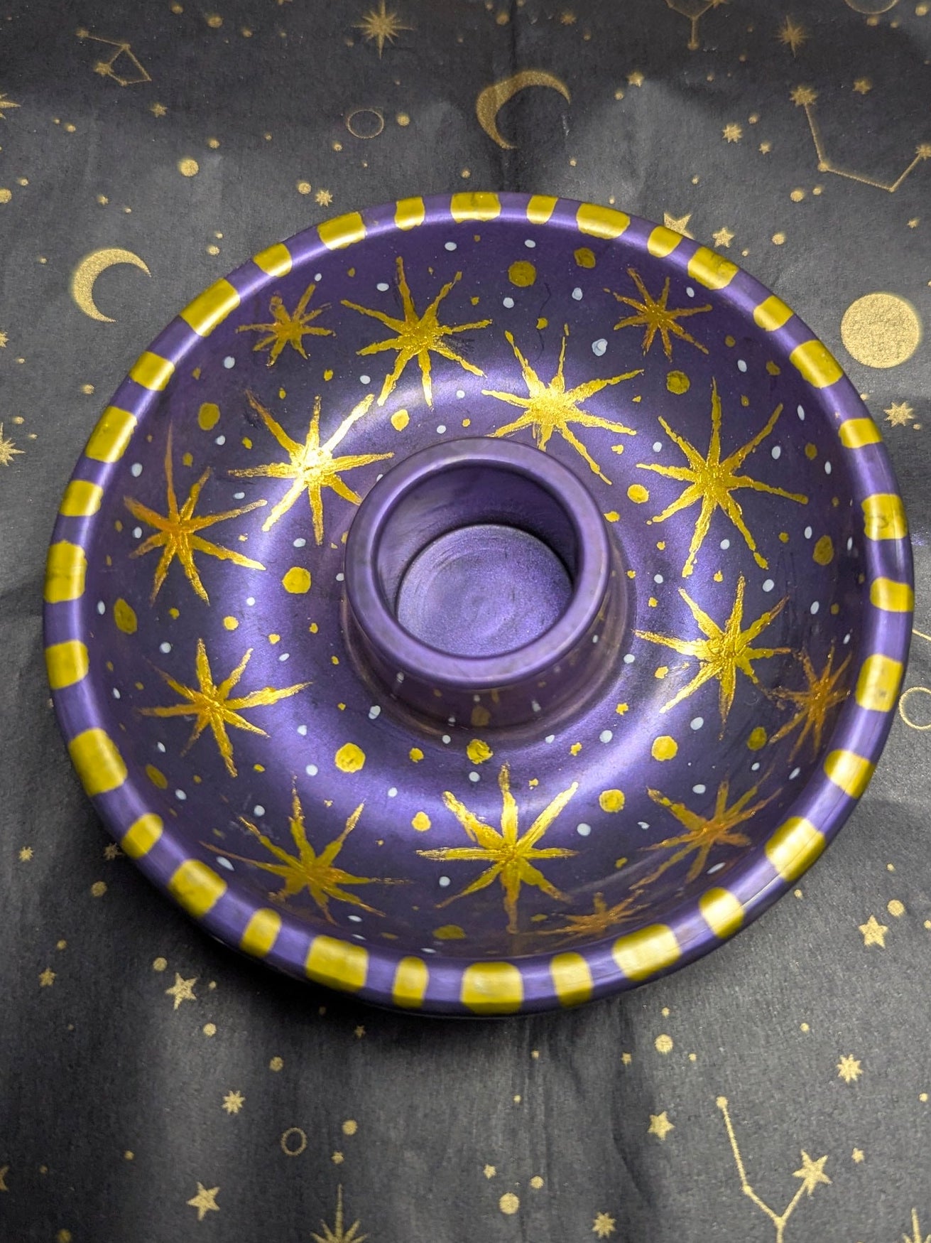 Celestial Handcrafted Ritual Candle Bowls with Gold Accents Unique Design for Spiritual Practices Hand Painted Cast from Jesmonite