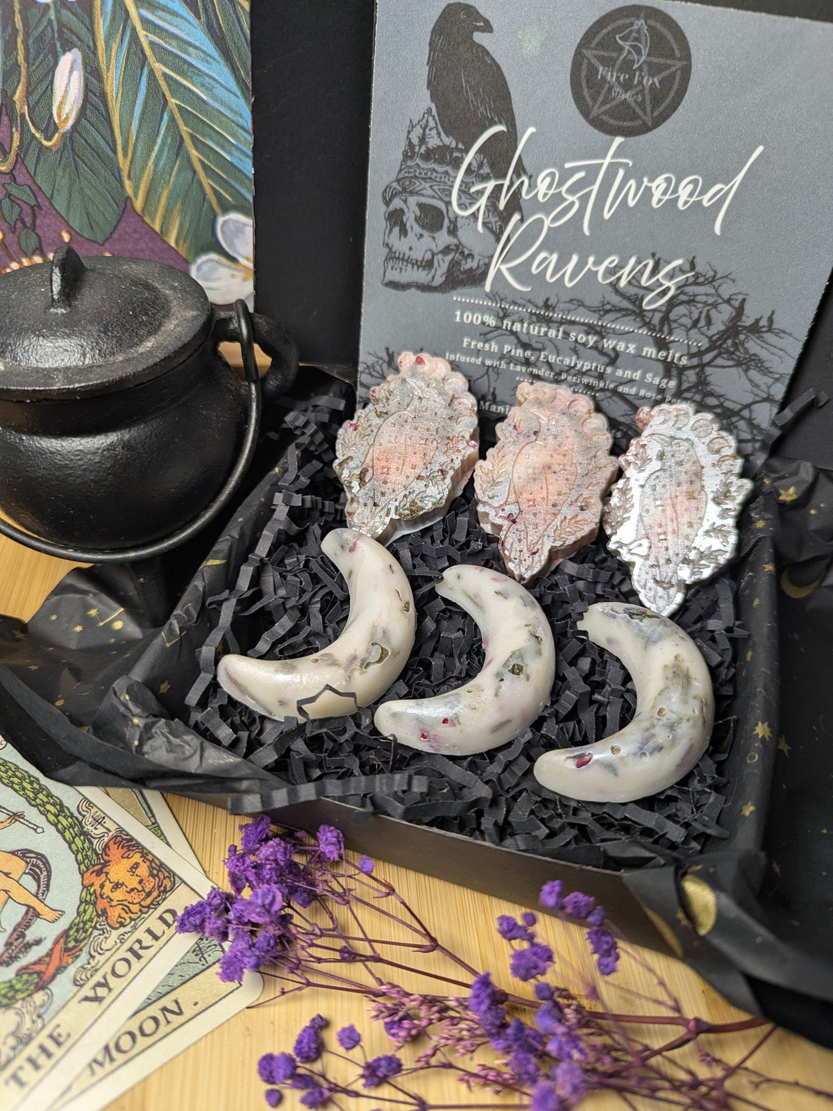 Ghostwood Ravens wax melts. Fragranced Pine, Eucalyptus, Sage
