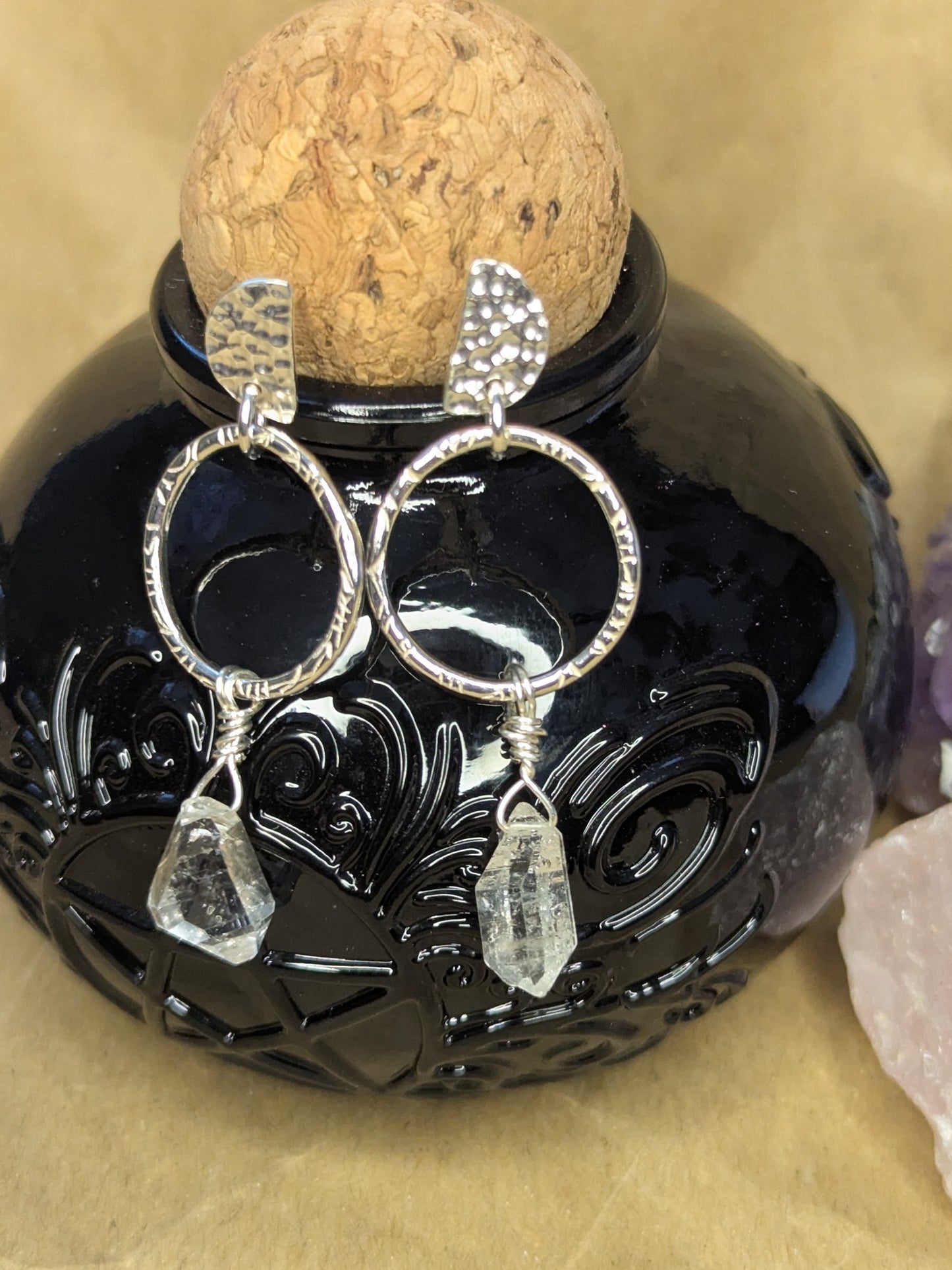 Herkimer Diamond Half Moon Earrings