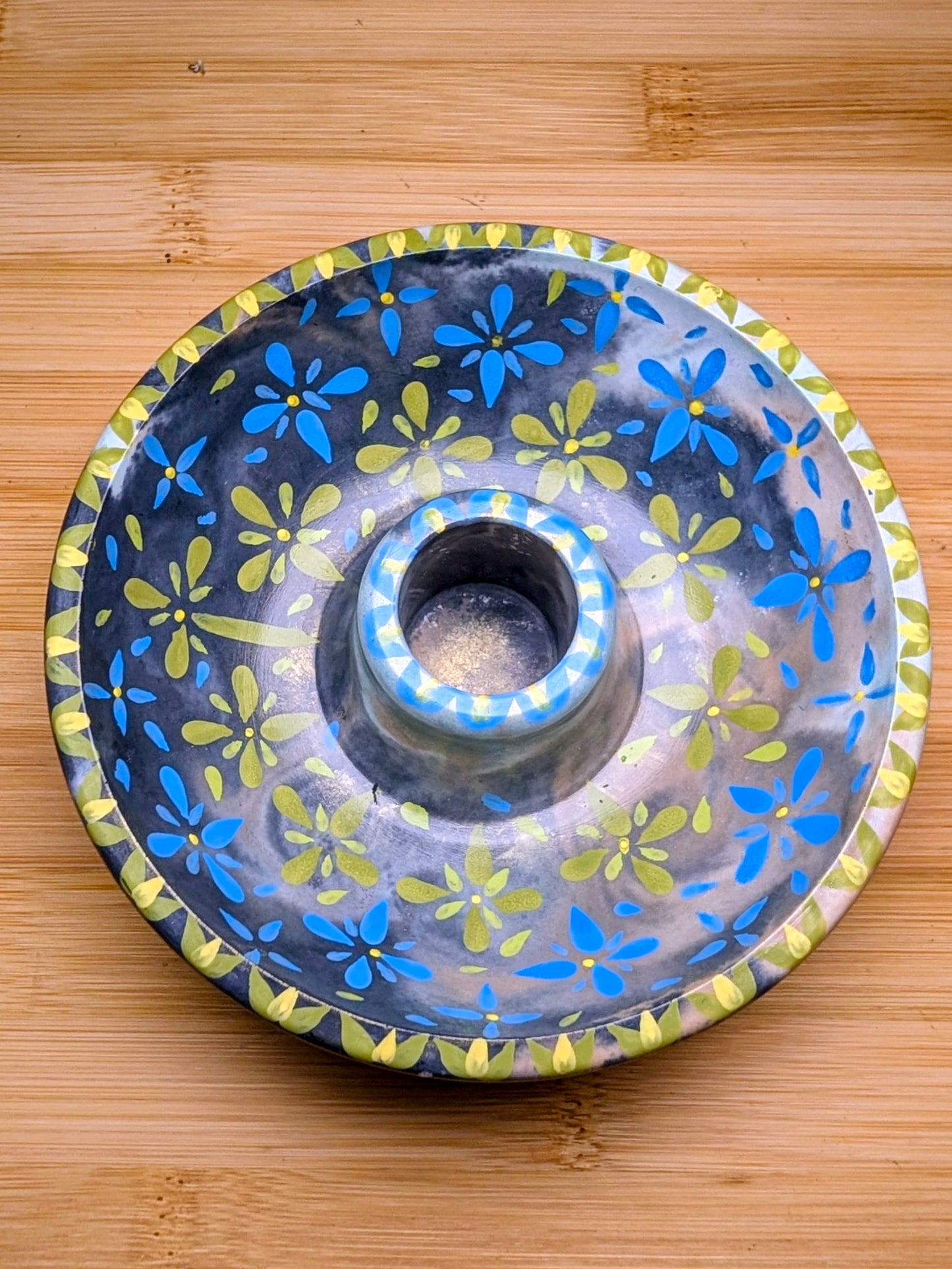 Folk Art Floral Ritual Candle Bowl Holder | Handmade Jesmonite Altar Candle Dish