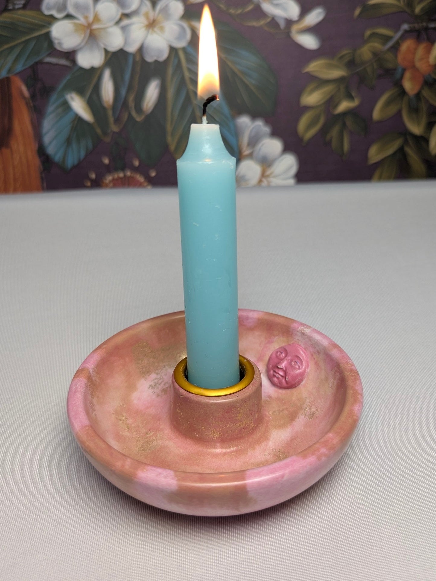 The Dusky Luna Collection Ritual Handmade Candle Holder Bowls in Pink Apricot and Gold with Scallop Designs