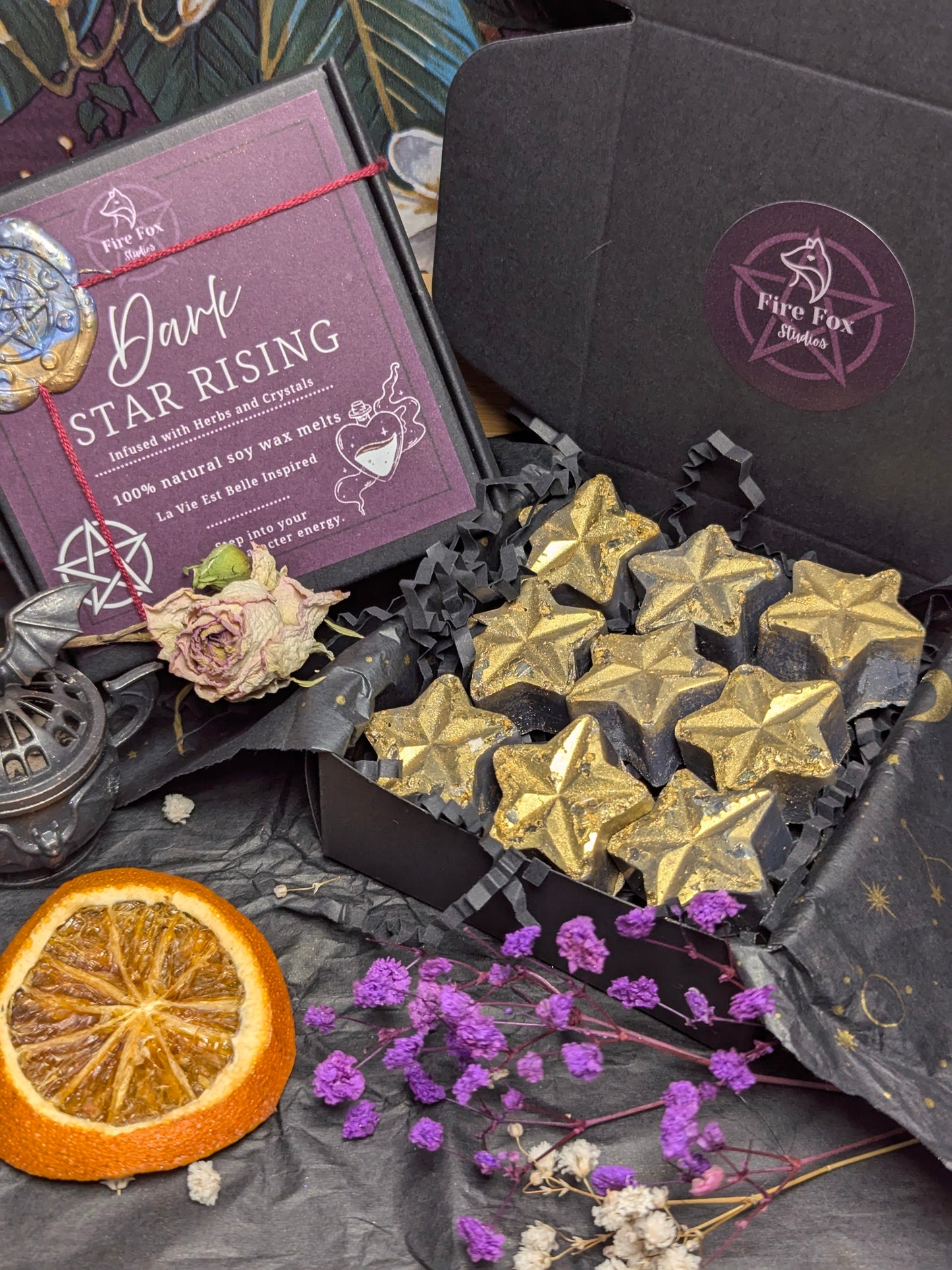 Dark Star Rising Wax Melts Confidence Boosting Infused with Crystals and Botanicals Fragrance Inspired By La Vie Est Belle Gold Star Design