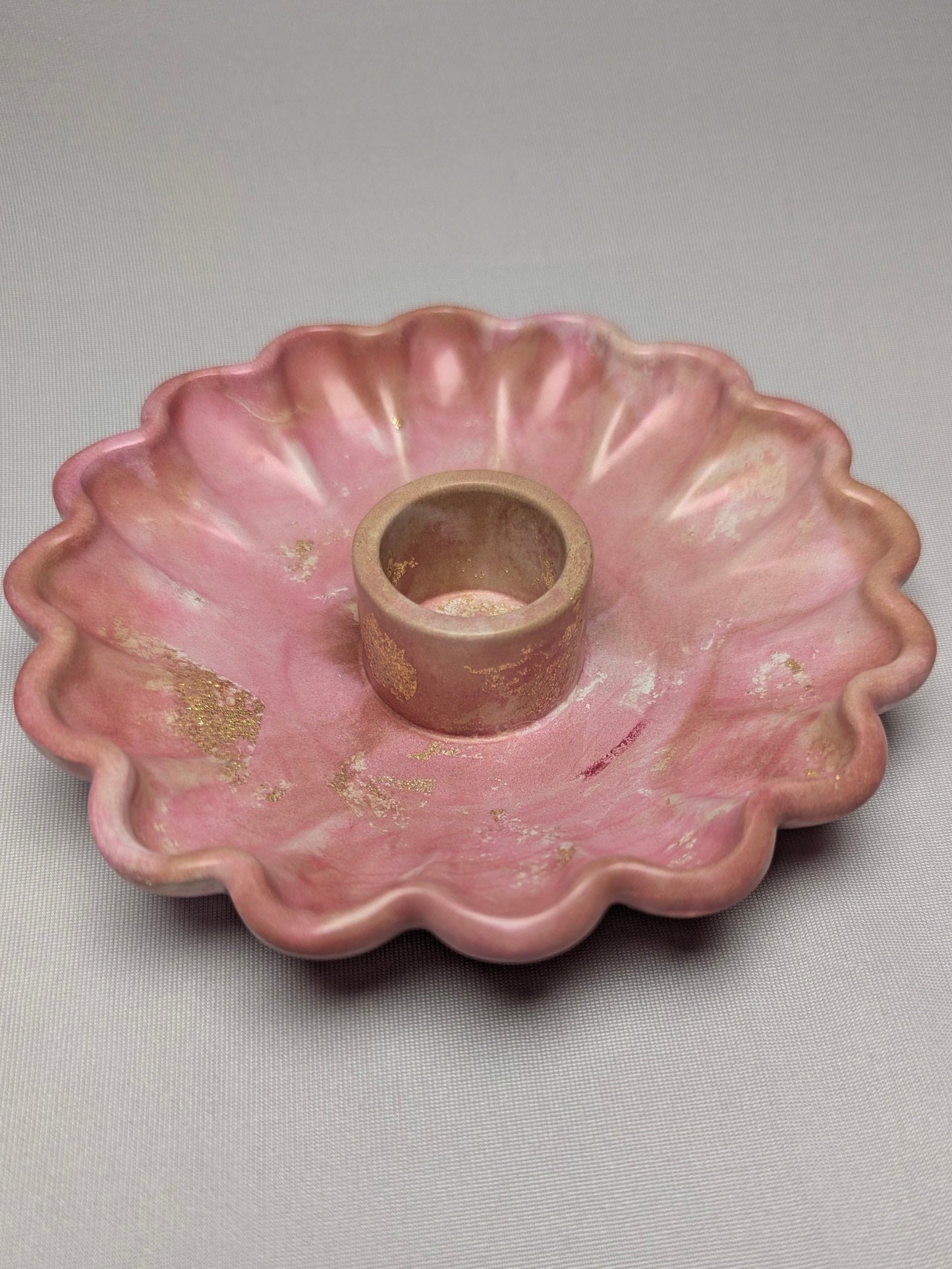The Dusky Luna Collection Ritual Handmade Candle Holder Bowls in Pink Apricot and Gold with Scallop Designs