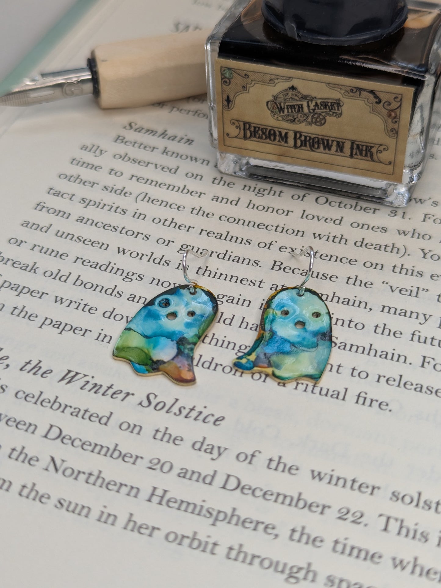 Enamel Ghost Earrings: Handmade Sterling Silver Hooks, Gothic Jewellery