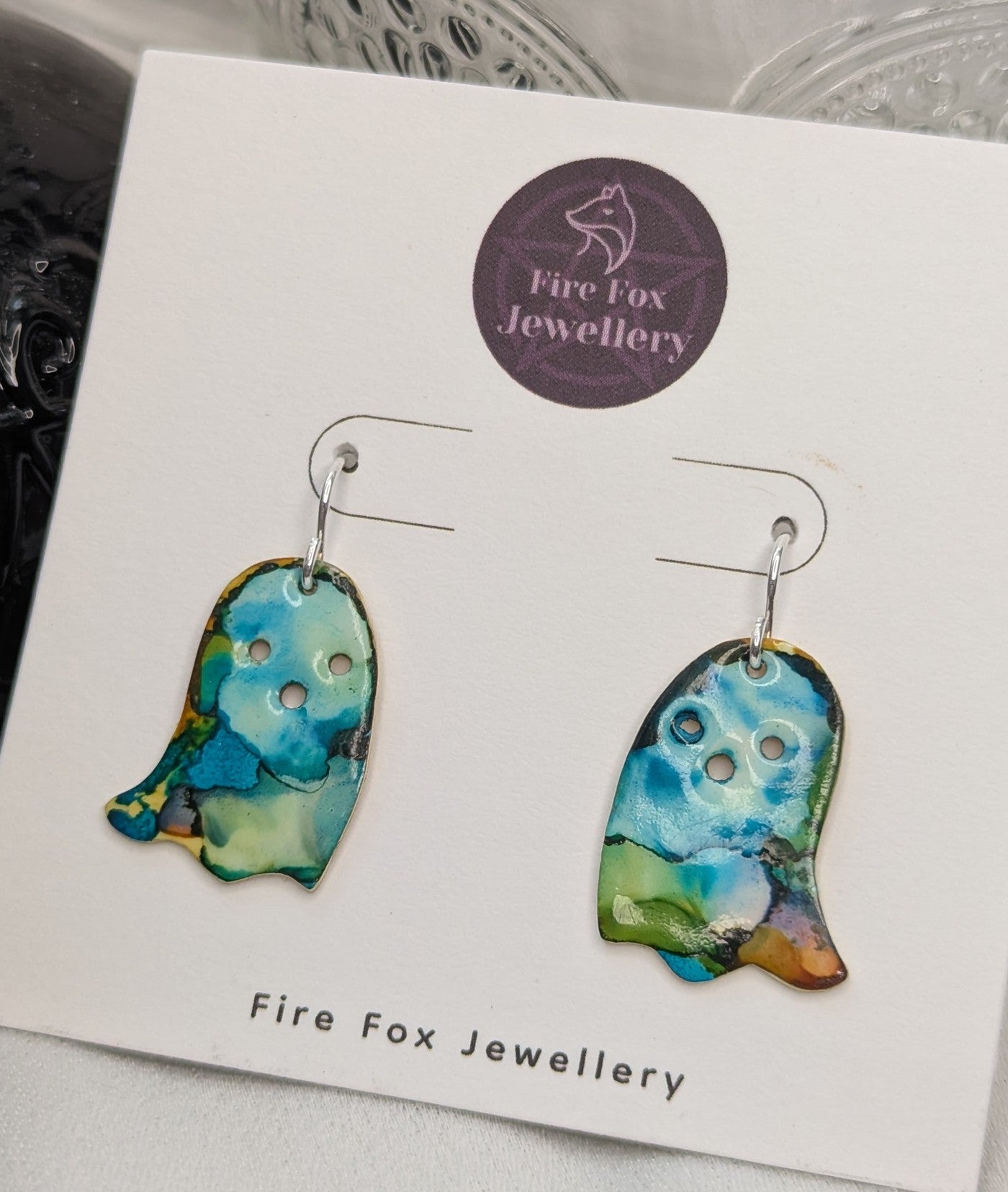 Enamel Ghost Earrings: Handmade Sterling Silver Hooks, Gothic Jewellery