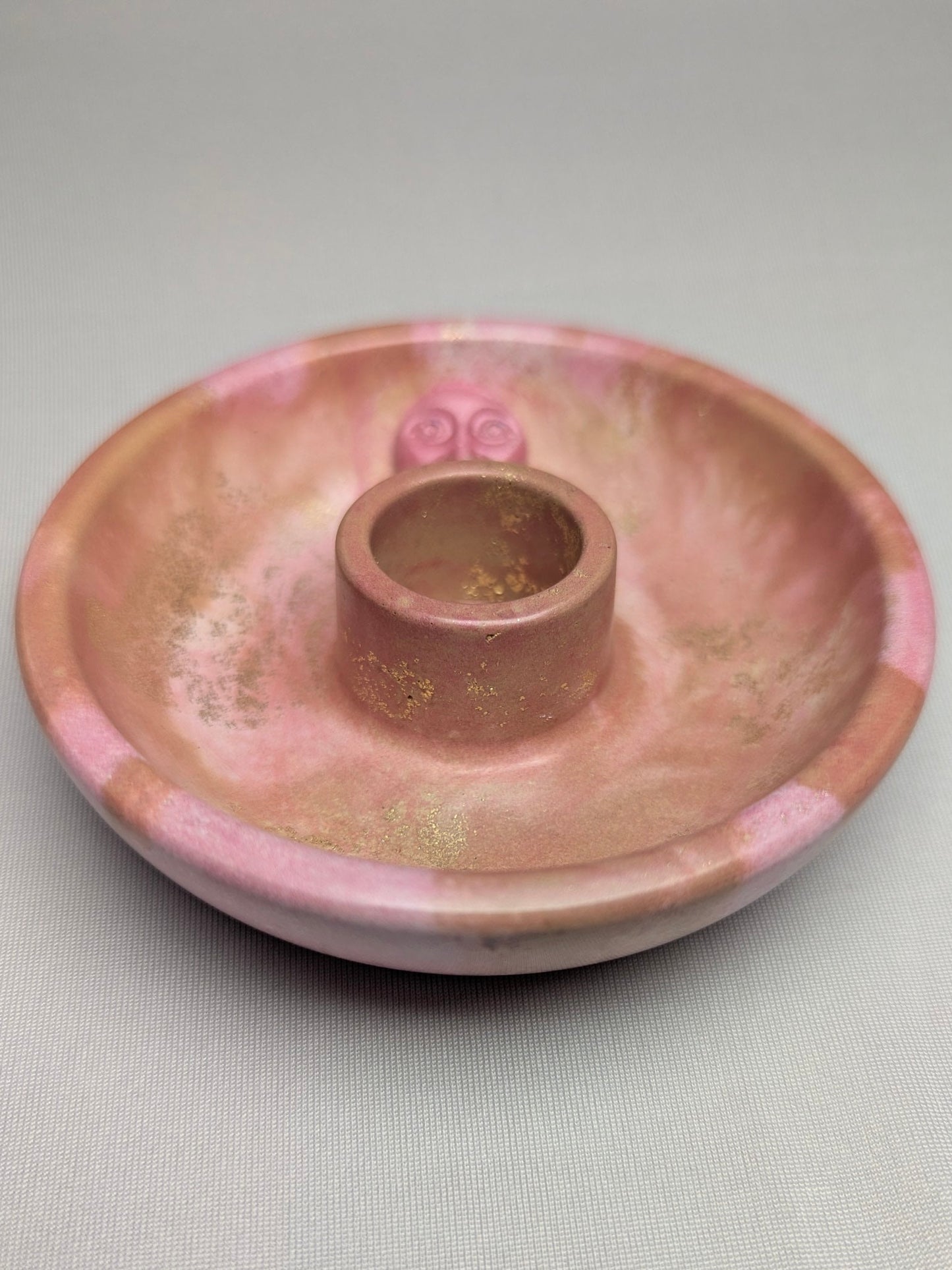 The Dusky Luna Collection Ritual Handmade Candle Holder Bowls in Pink Apricot and Gold with Scallop Designs