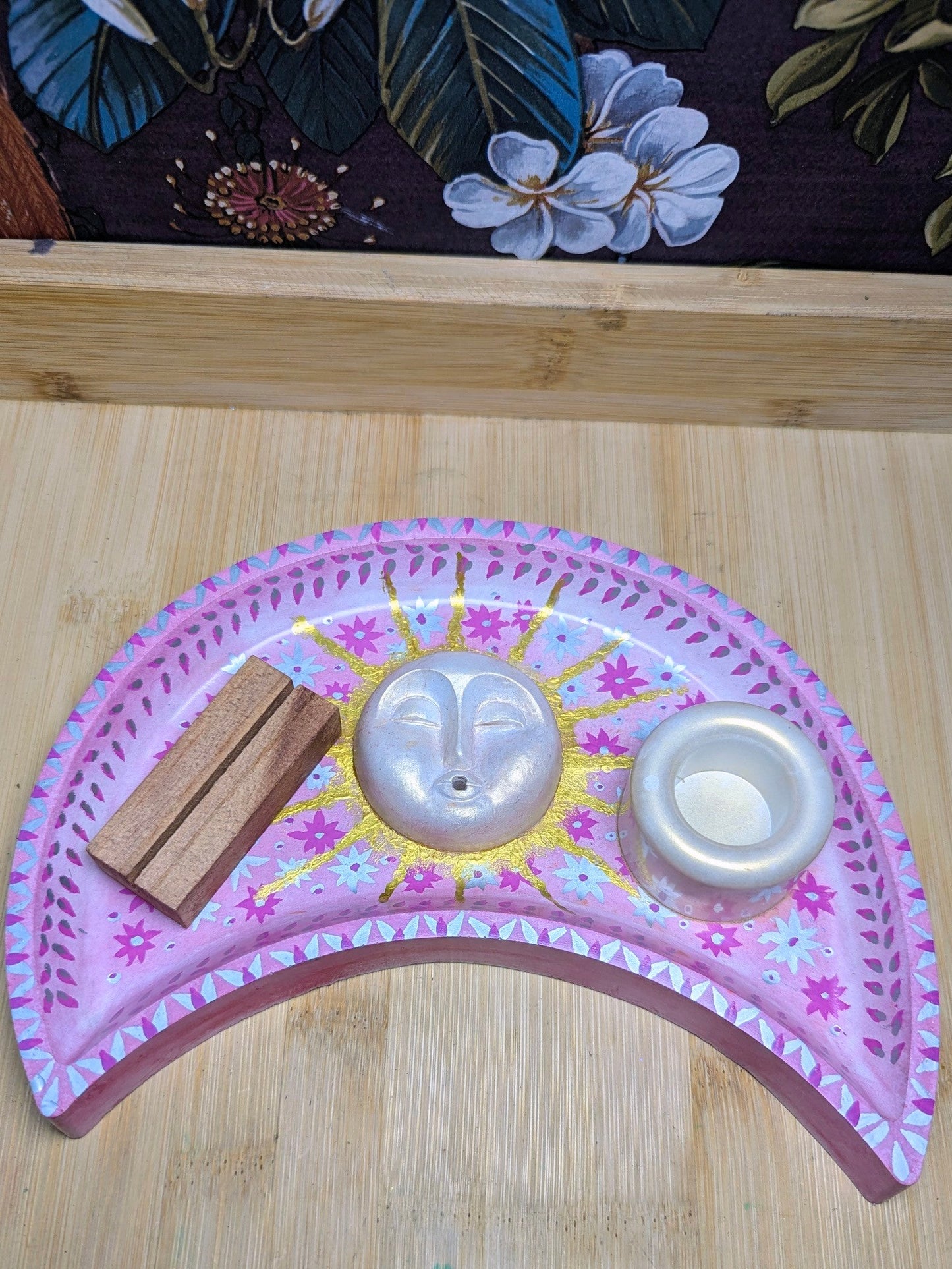 Moon Altar Tray – Handcrafted Celestial Altar Piece, Tarot Card, Candle and Incense Holder