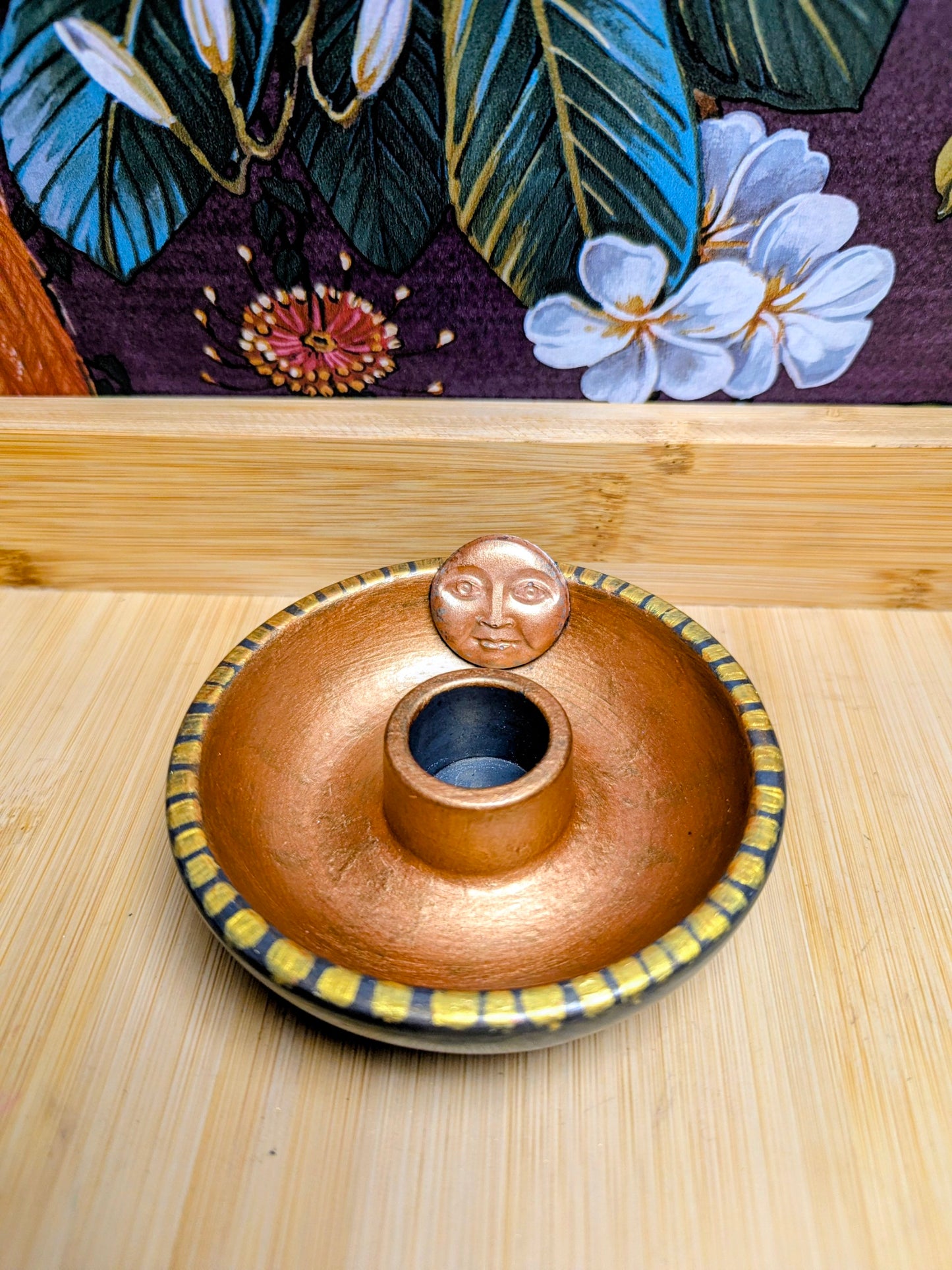 Celestial Handcrafted Ritual Candle Bowls with Gold Accents Unique Design for Spiritual Practices Hand Painted Cast from Jesmonite
