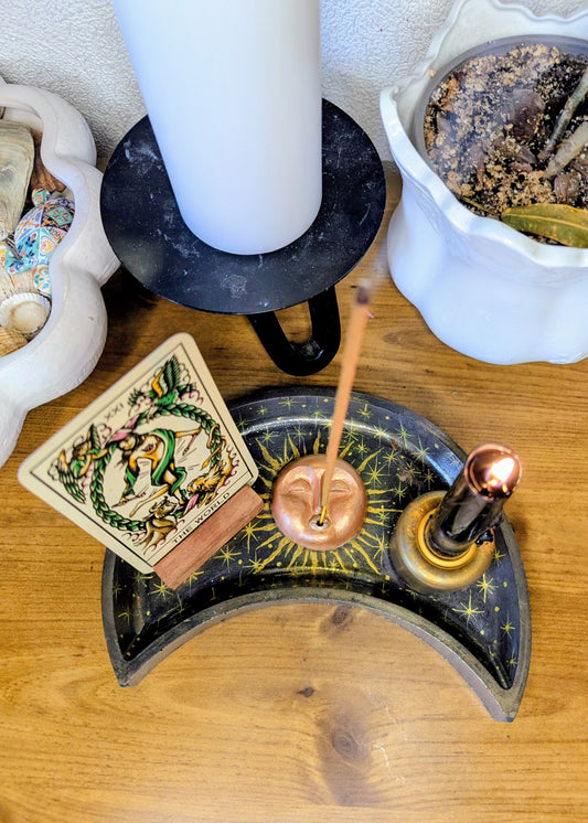 Moon Altar Tray – Handcrafted Celestial Altar Piece, Tarot Card, Candle and Incense Holder
