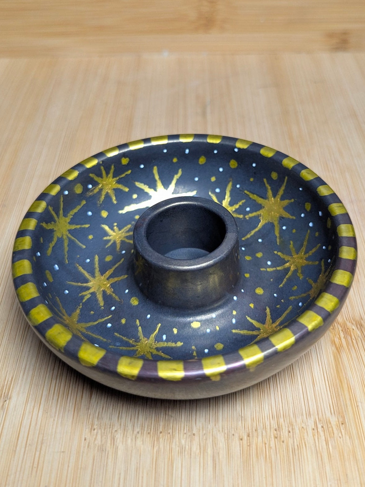 Celestial Handcrafted Ritual Candle Bowls with Gold Accents Unique Design for Spiritual Practices Hand Painted Cast from Jesmonite