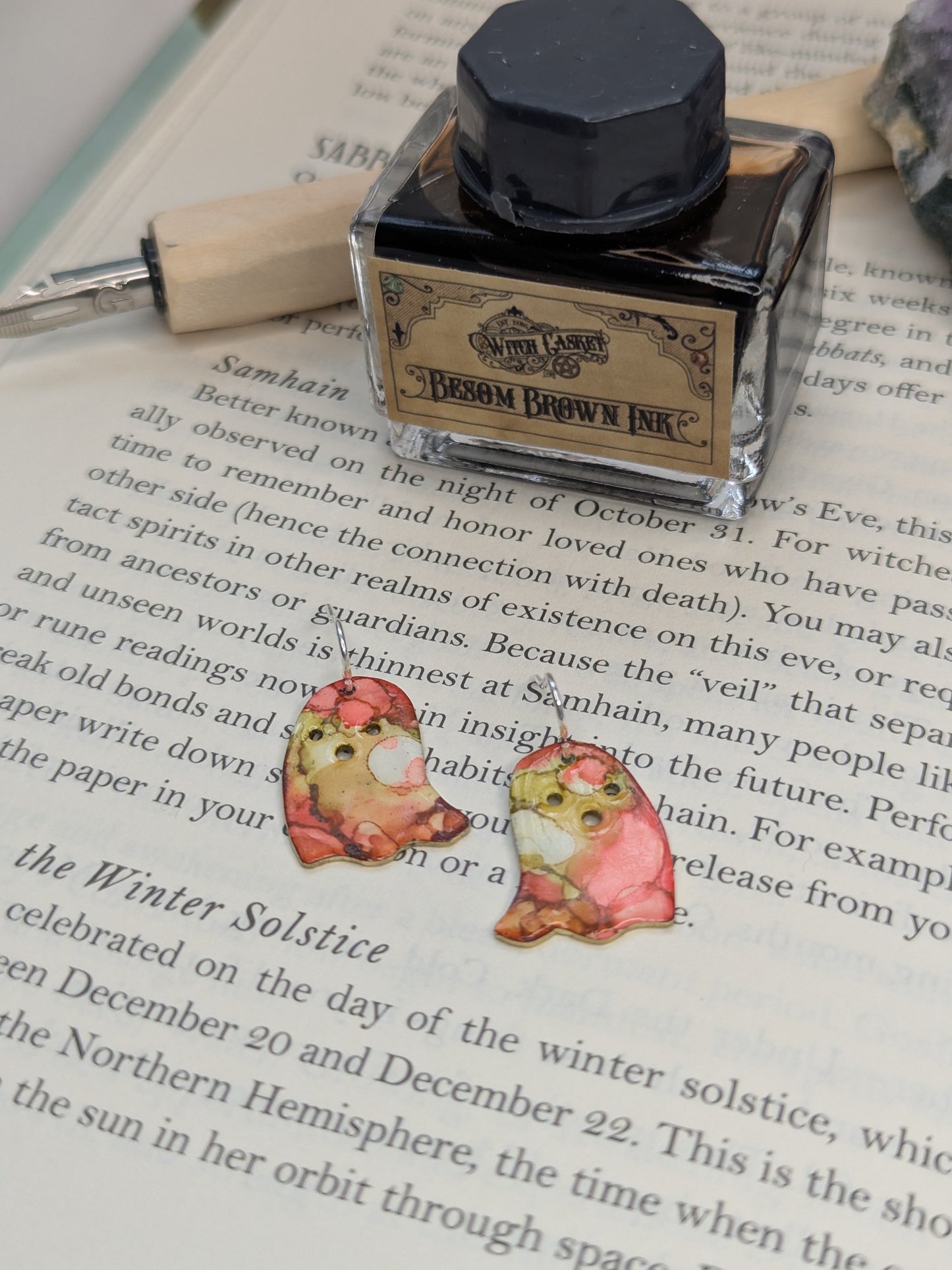 Enamel Ghost Earrings: Handmade Sterling Silver Hooks, Gothic Jewellery