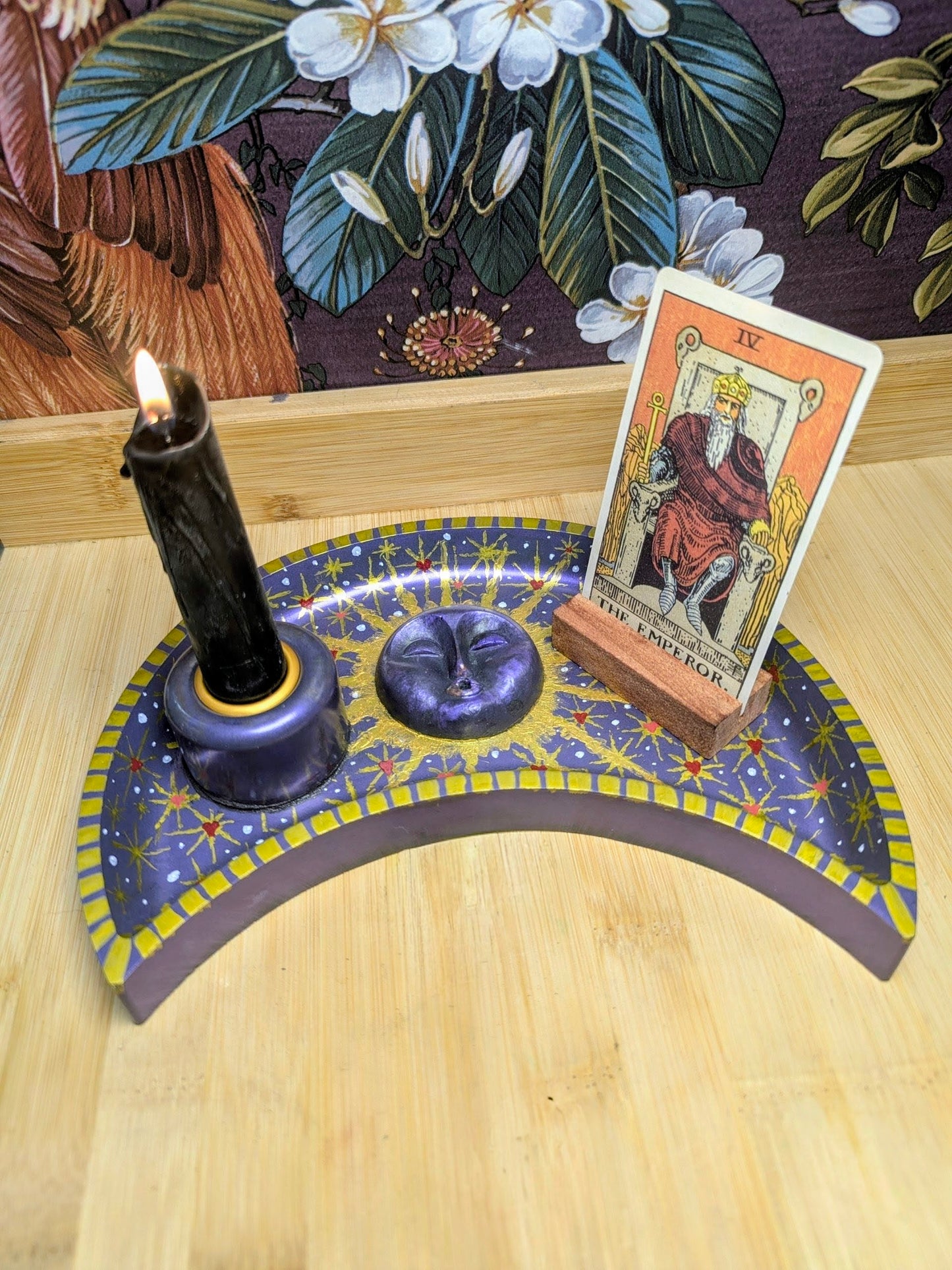Moon Altar Tray – Handcrafted Celestial Altar Piece, Tarot Card, Candle and Incense Holder