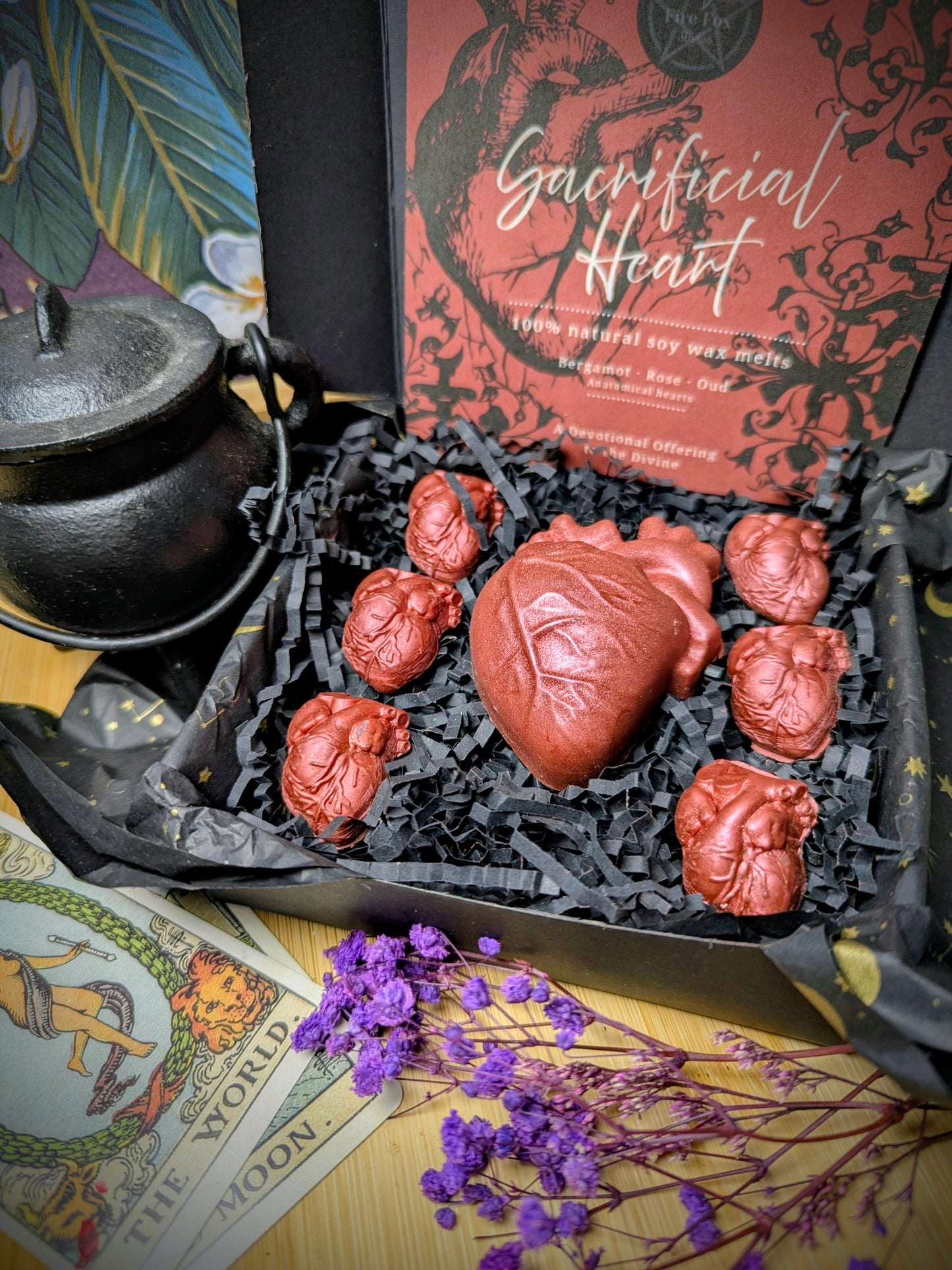 Sacrificial Heart Wax Melt Set – Bergamot Rose & Oud Gothic Anatomical Heart Wax Melts for Aromatic Home Fragrance