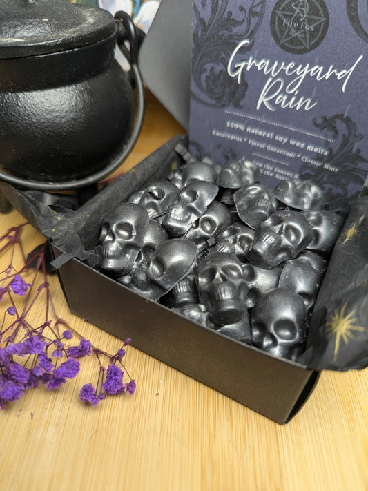 Graveyard Rain Skull Wax Melts – Fresh Eucalyptus, Mint & Geranium – 25 Pack
