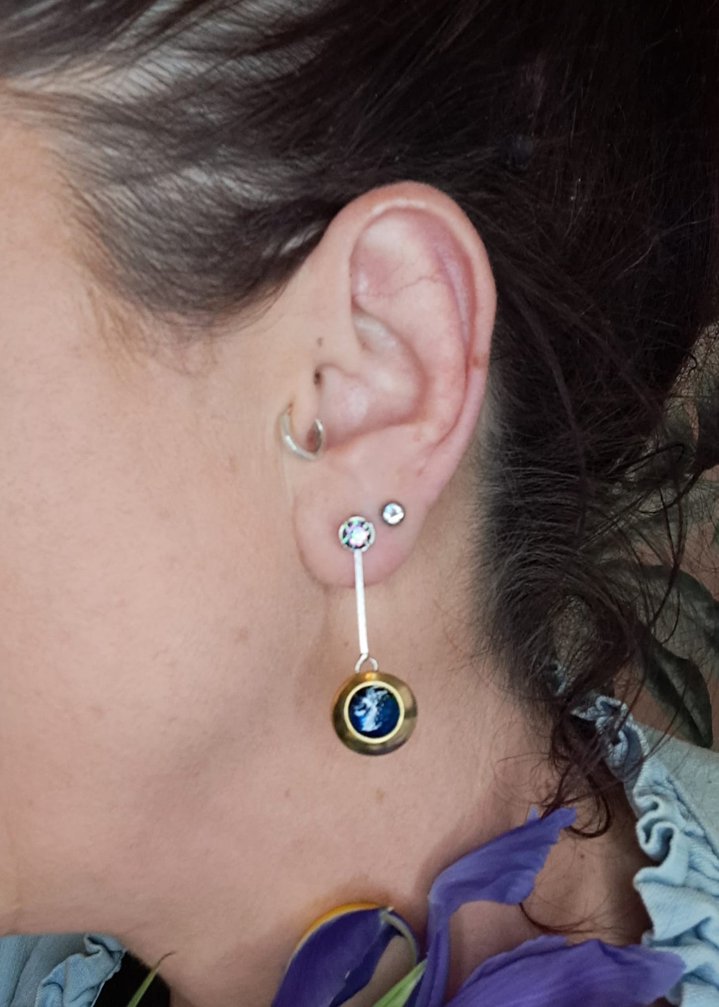 Silver and Brass Earrings with Mystic Fire Topaz.