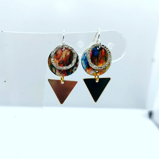 'Colour pop' Silver, brass and enamel earrings.