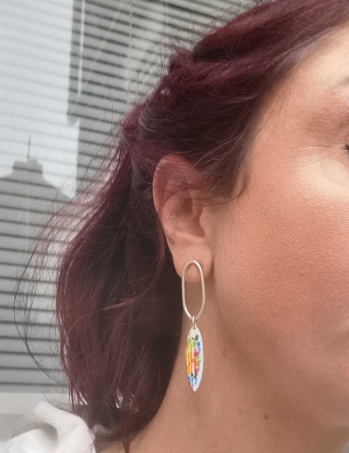 'Colour Pop' Silver and enamel brass earrings.