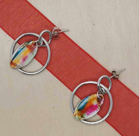 'Colour Pop' Silver and enamel brass earrings.