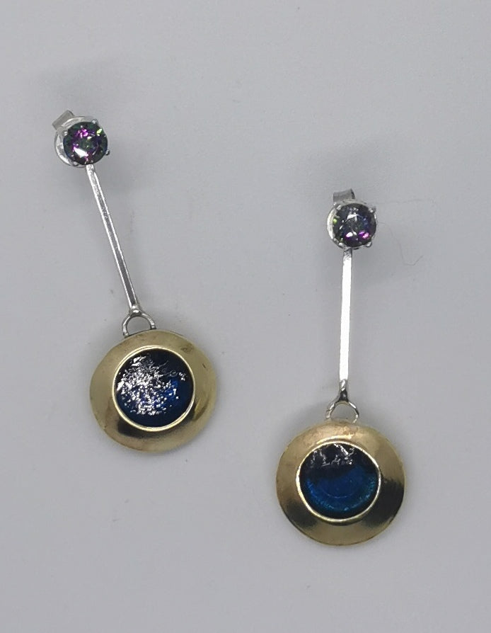 Silver and Brass Earrings with Mystic Fire Topaz.