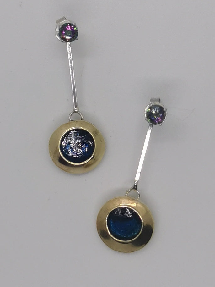 Silver and Brass Earrings with Mystic Fire Topaz.