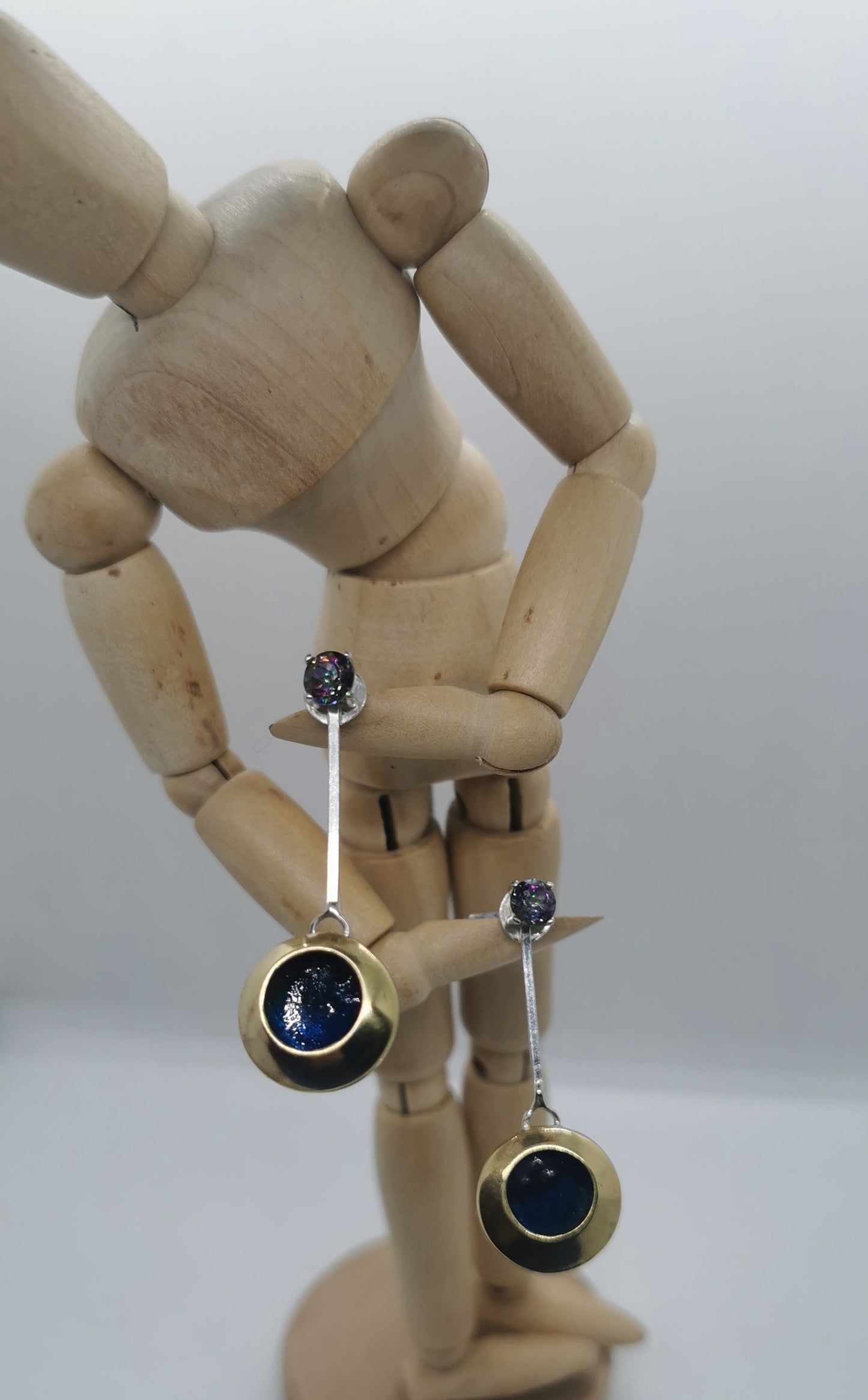 Silver and Brass Earrings with Mystic Fire Topaz.