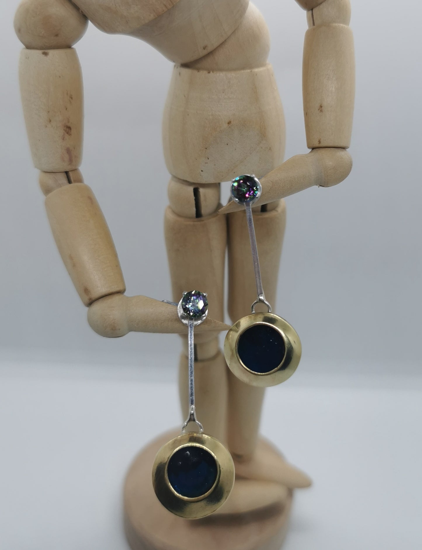 Silver and Brass Earrings with Mystic Fire Topaz.