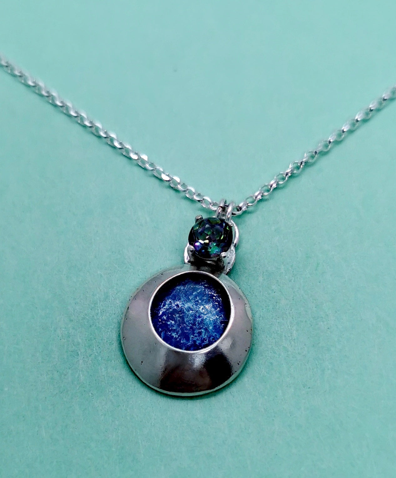 Silver Necklace with Mystic Fire Topaz.