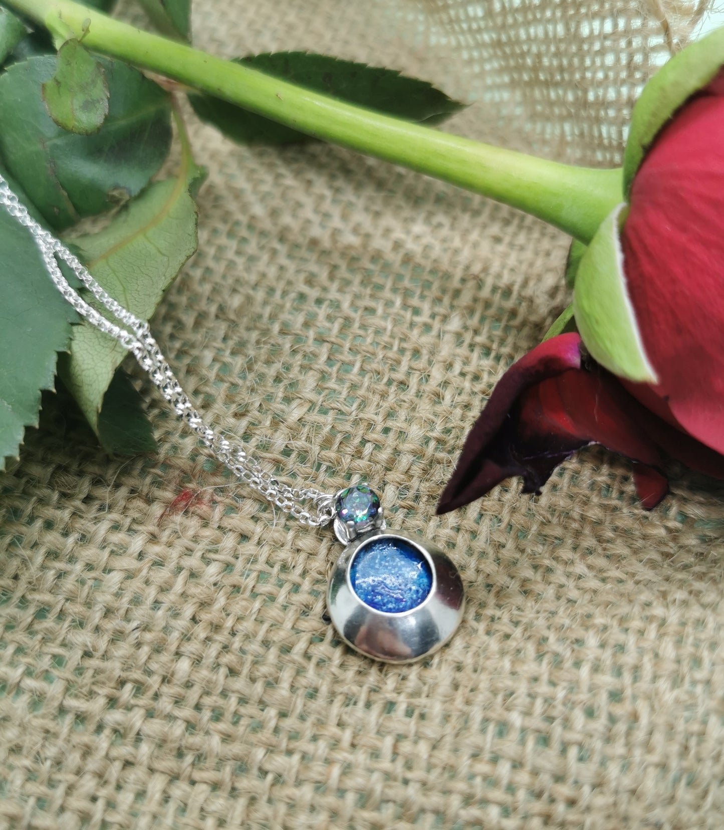 Silver Necklace with Mystic Fire Topaz.